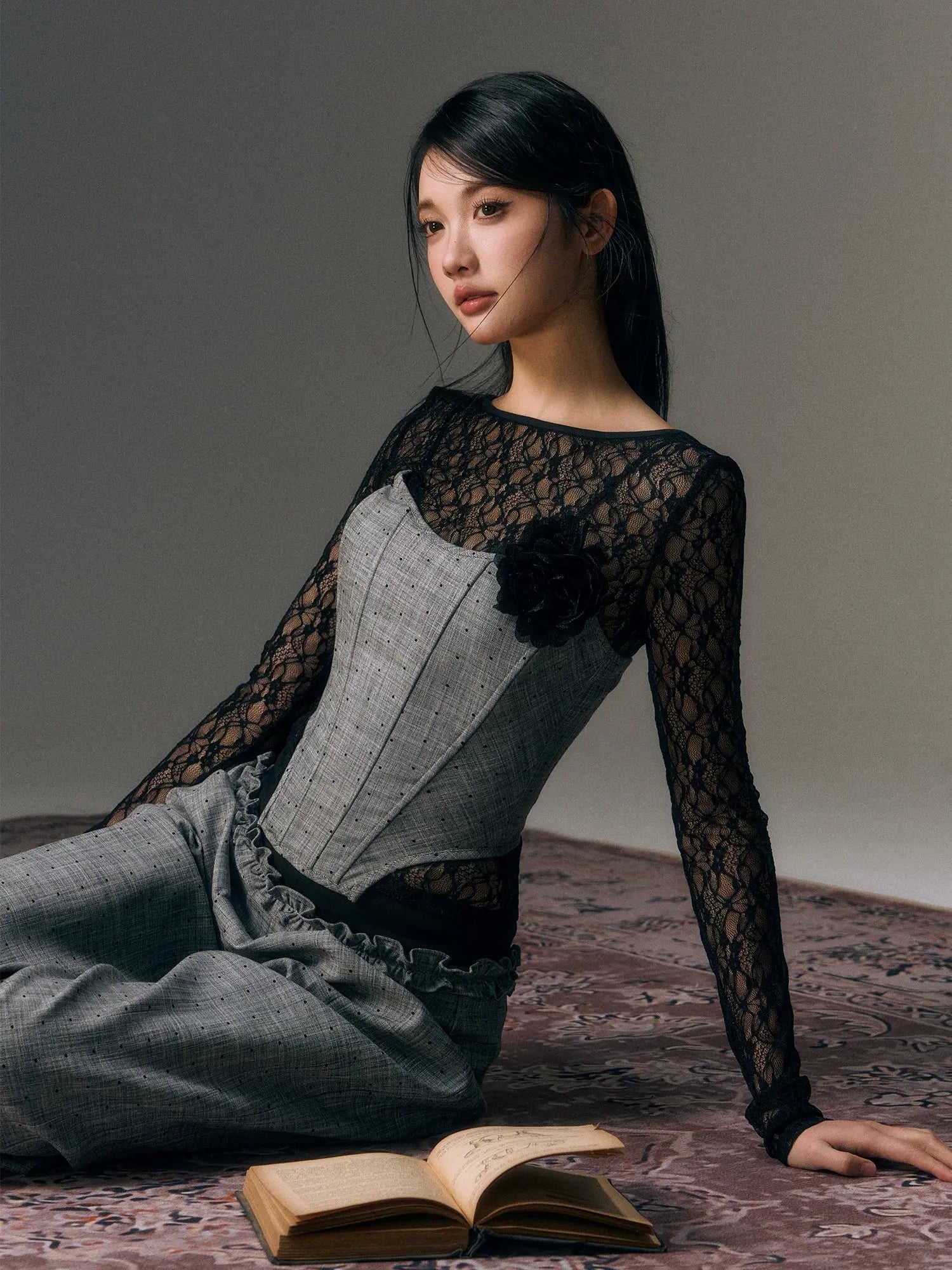 Gray Rose Decor Tube Top & Trousers Set - CHINASQUAD