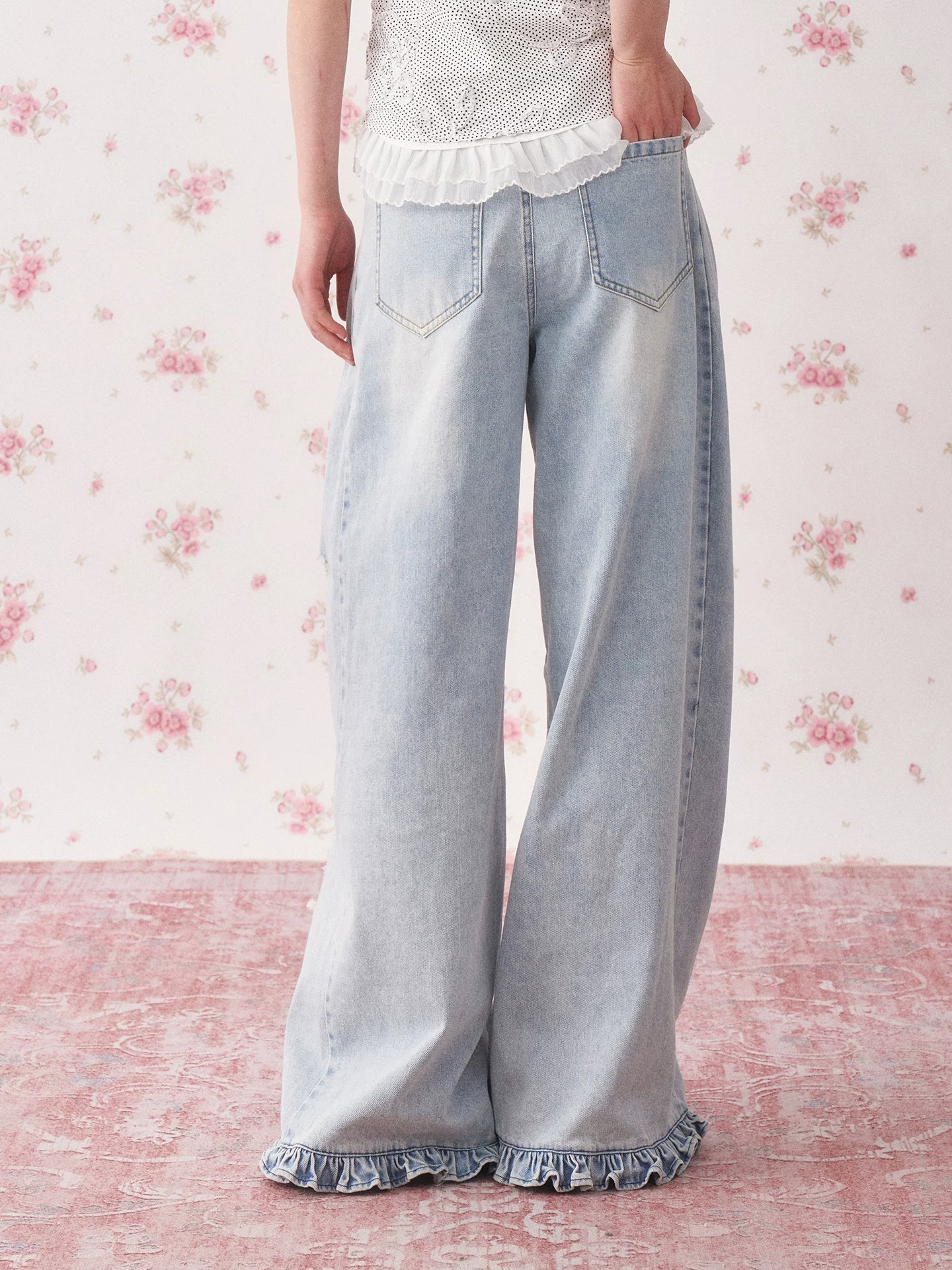 Vintage Distressed Wide-Leg Denim Jeans