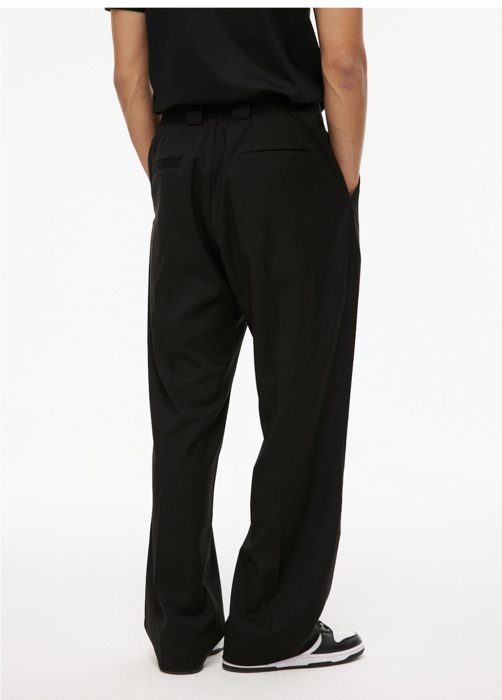 Black Fold Placket Loose Trousers - CHINASQUAD