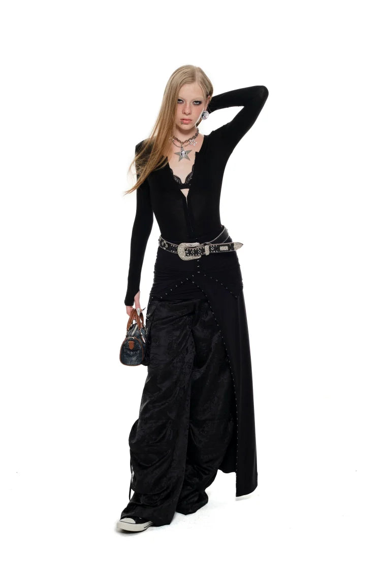 Black & Pink Jacquard Cargo Pants - CHINASQUAD