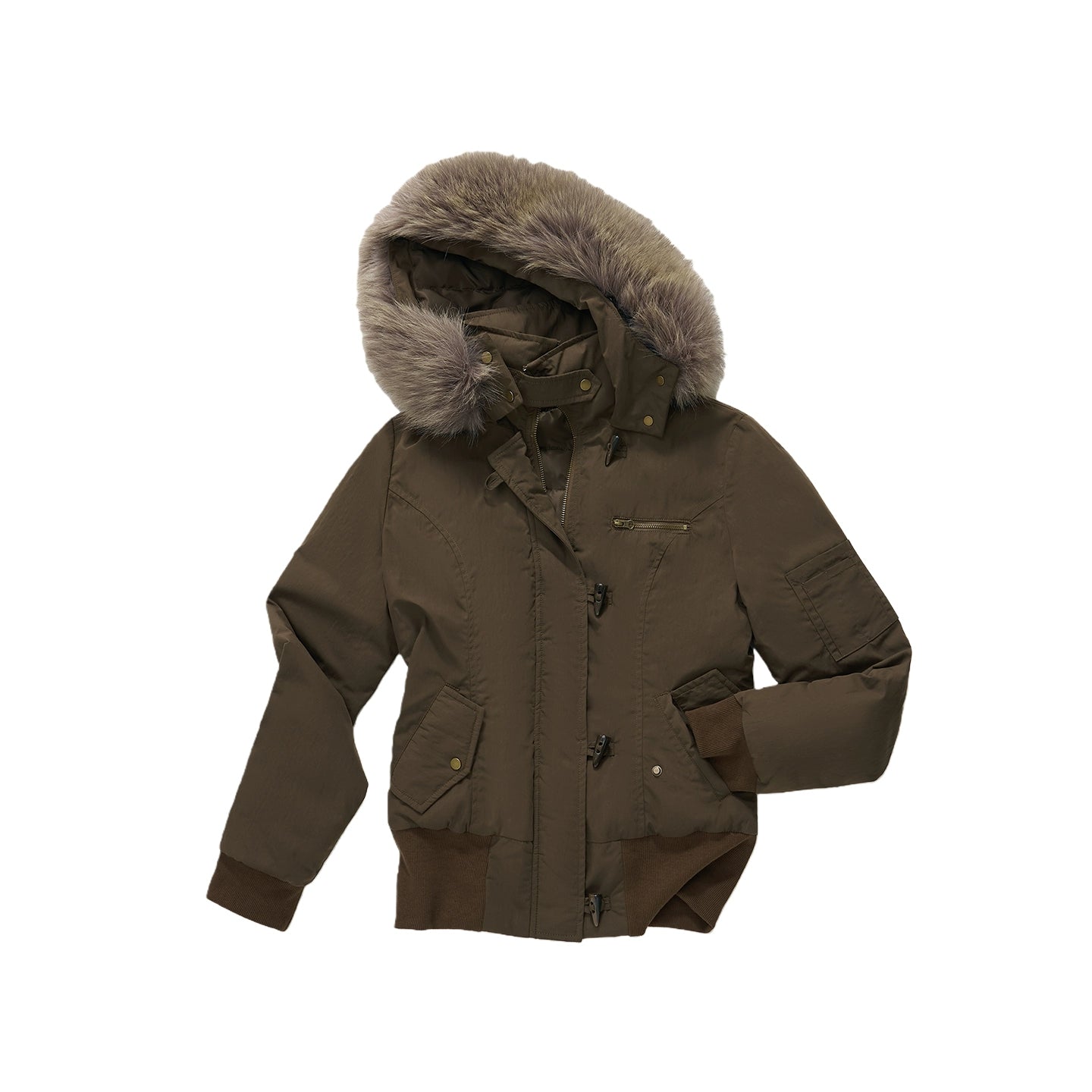 Two-Tone Faux Fur Collar Hooded Duffle Puffer Jacket