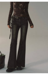 Vintage Distressed Flared Denim Jeans - CHINASQUAD