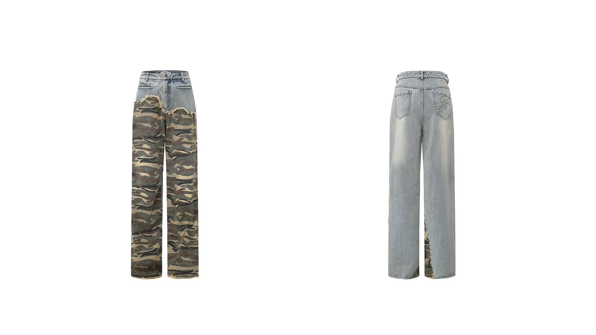 Camouflage Panel Distressed Washed Jeans