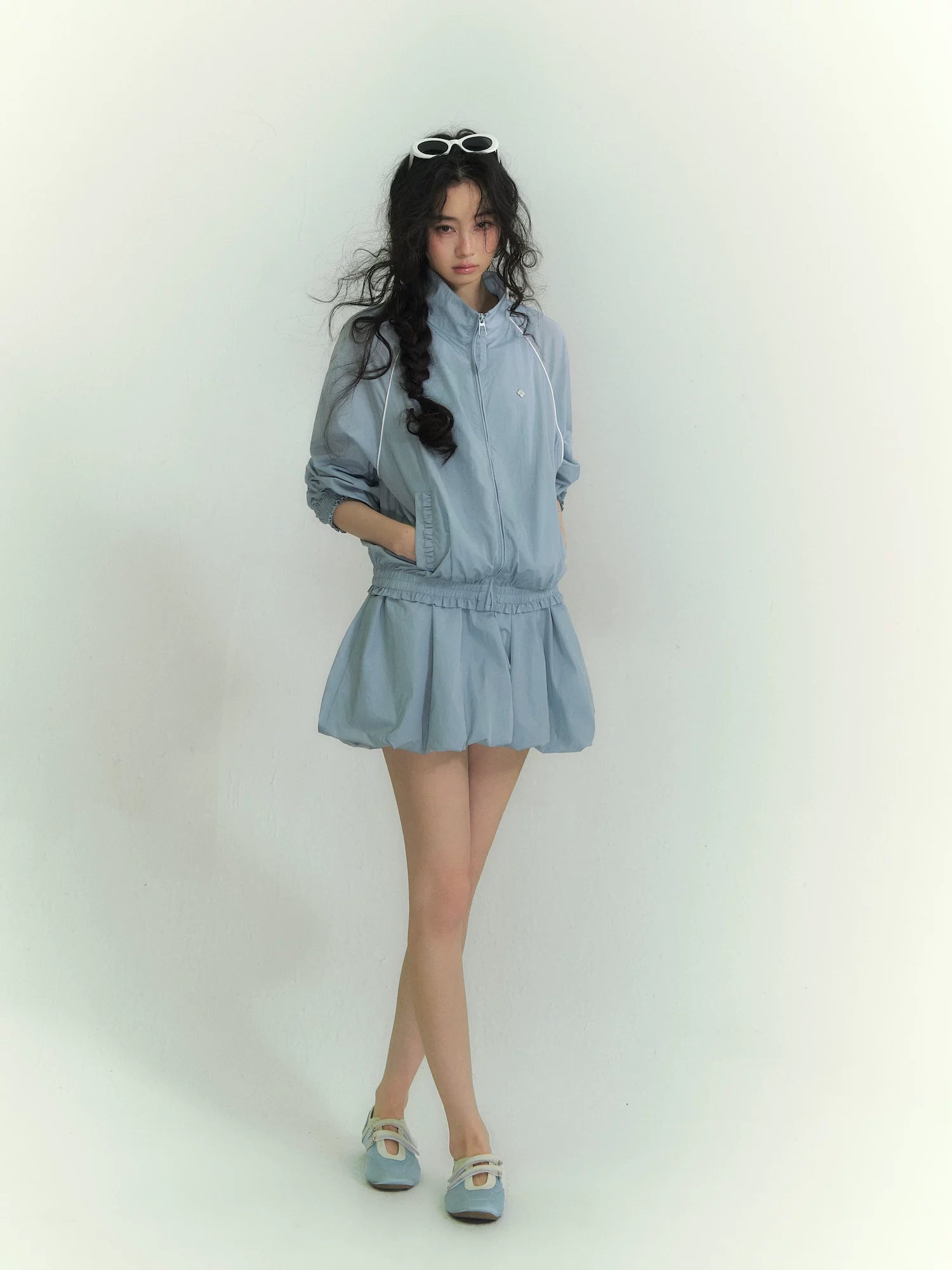 Floral Patchwork Casual Jacket & Bubble Dress Set