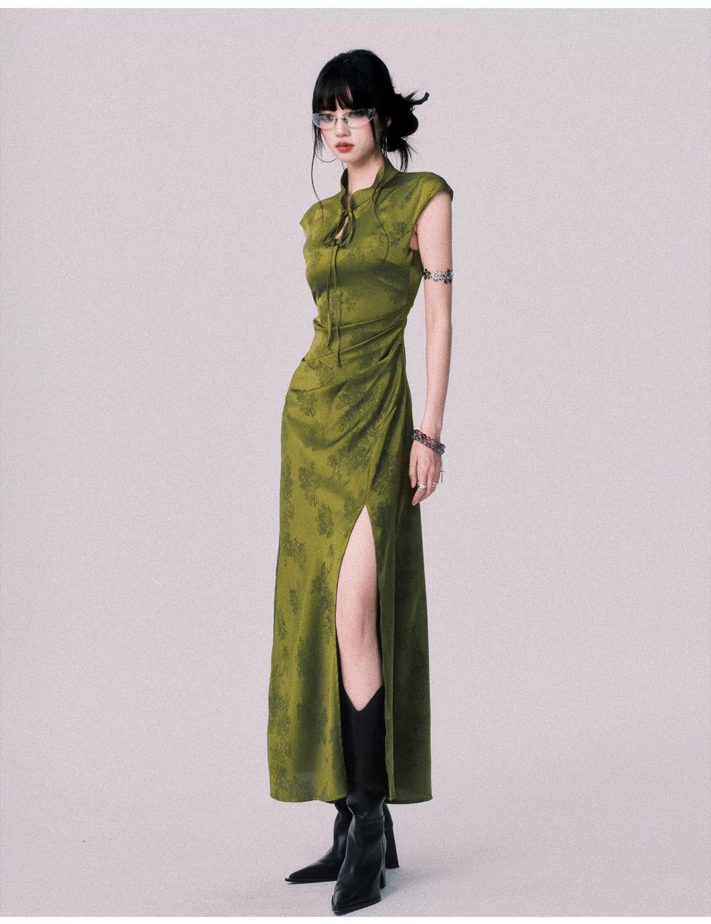Chinese-Style Slit Cheongsam Maxi Dress