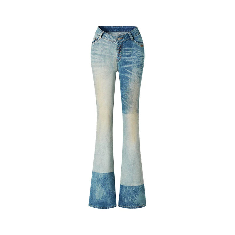 Equestrian Contrast Panel Micro-Flare Denim Jeans