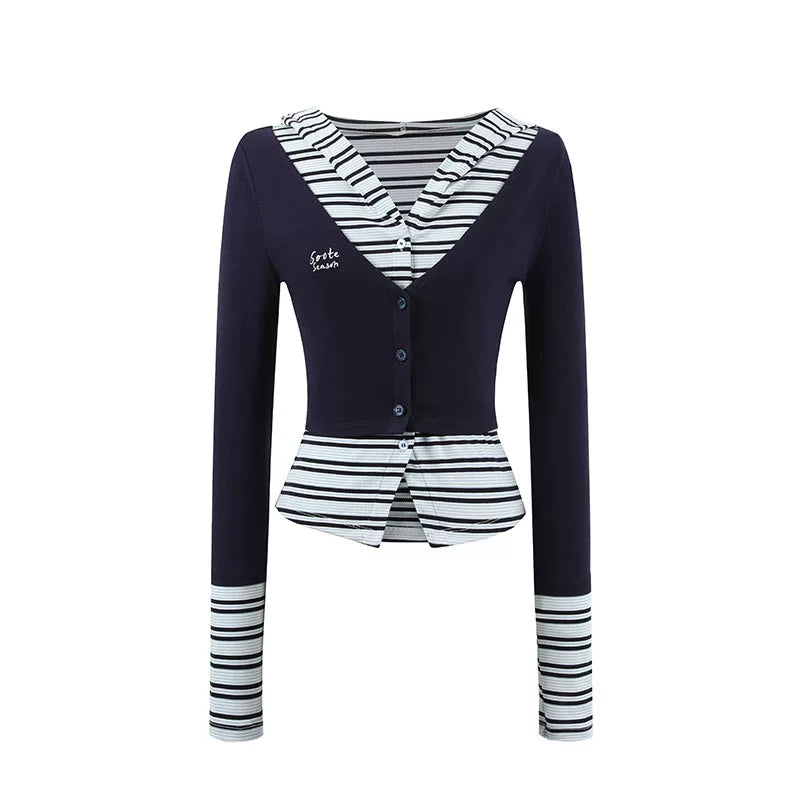 Sporty Striped Layered Hooded Top