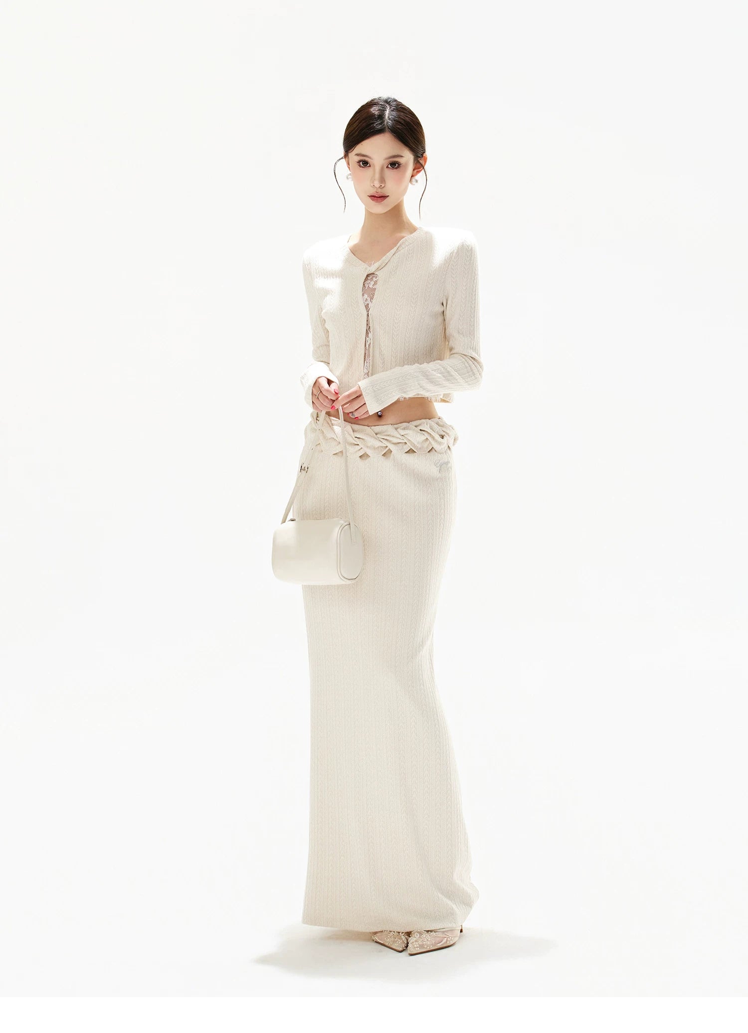 Apricot Lace Panel Knit Two-Piece Set