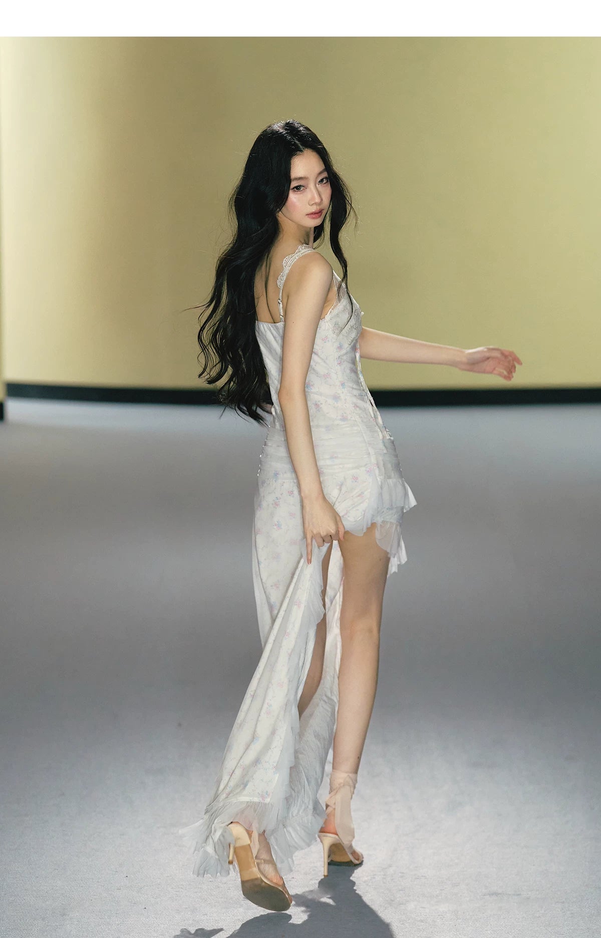 Romantic Floral Mesh Slip Maxi Dress