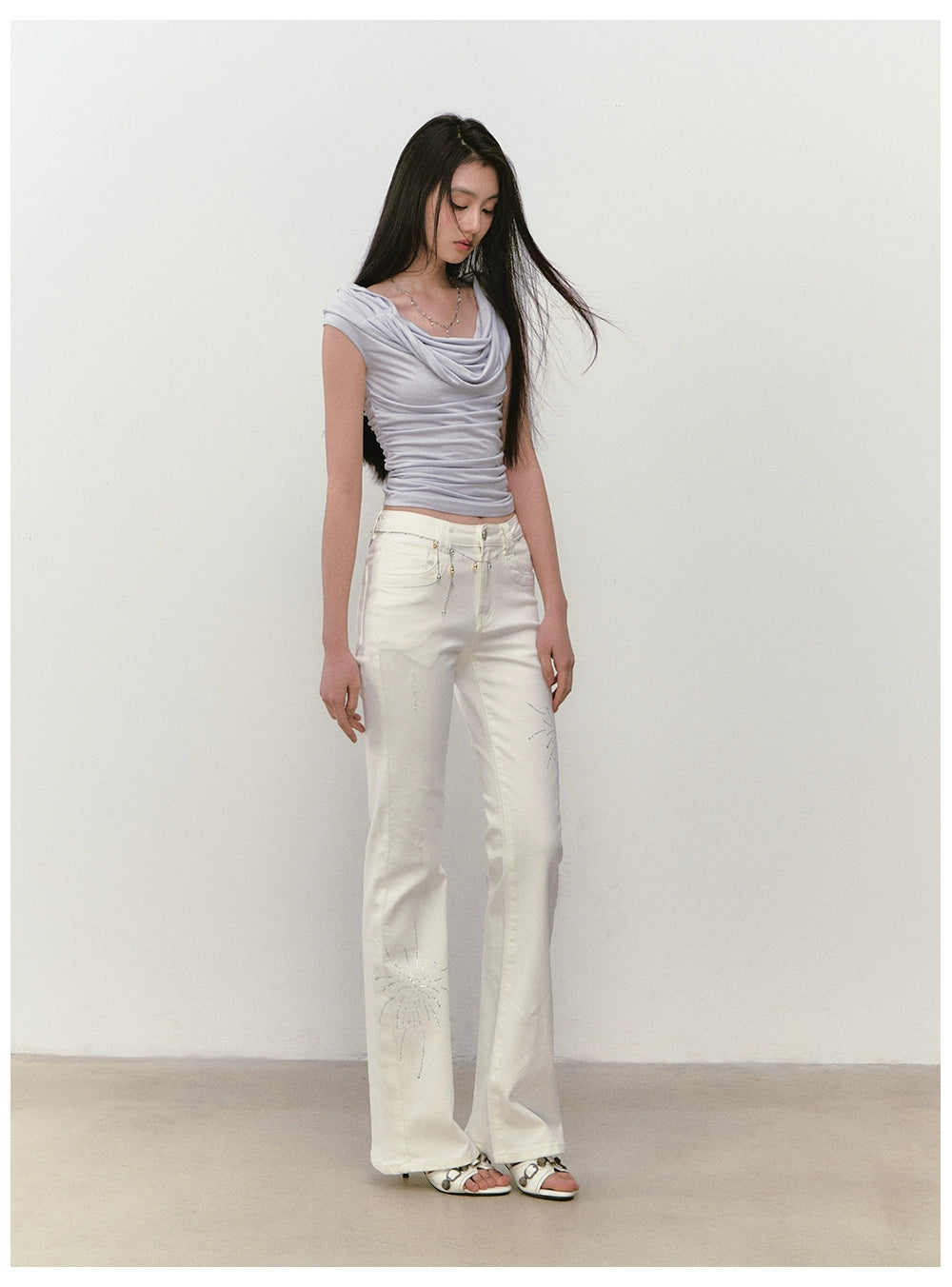 Rhinestone Firework Straight - Micro Flare Jeans