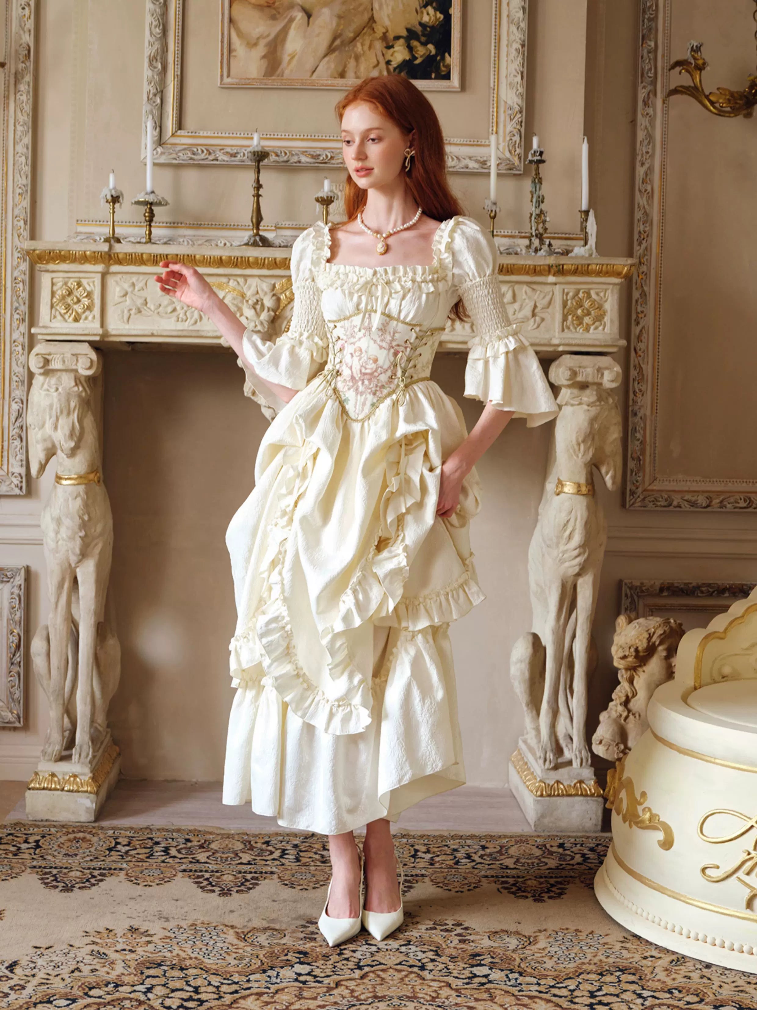 Vintage Court-Style Dress & Waist Belt Set