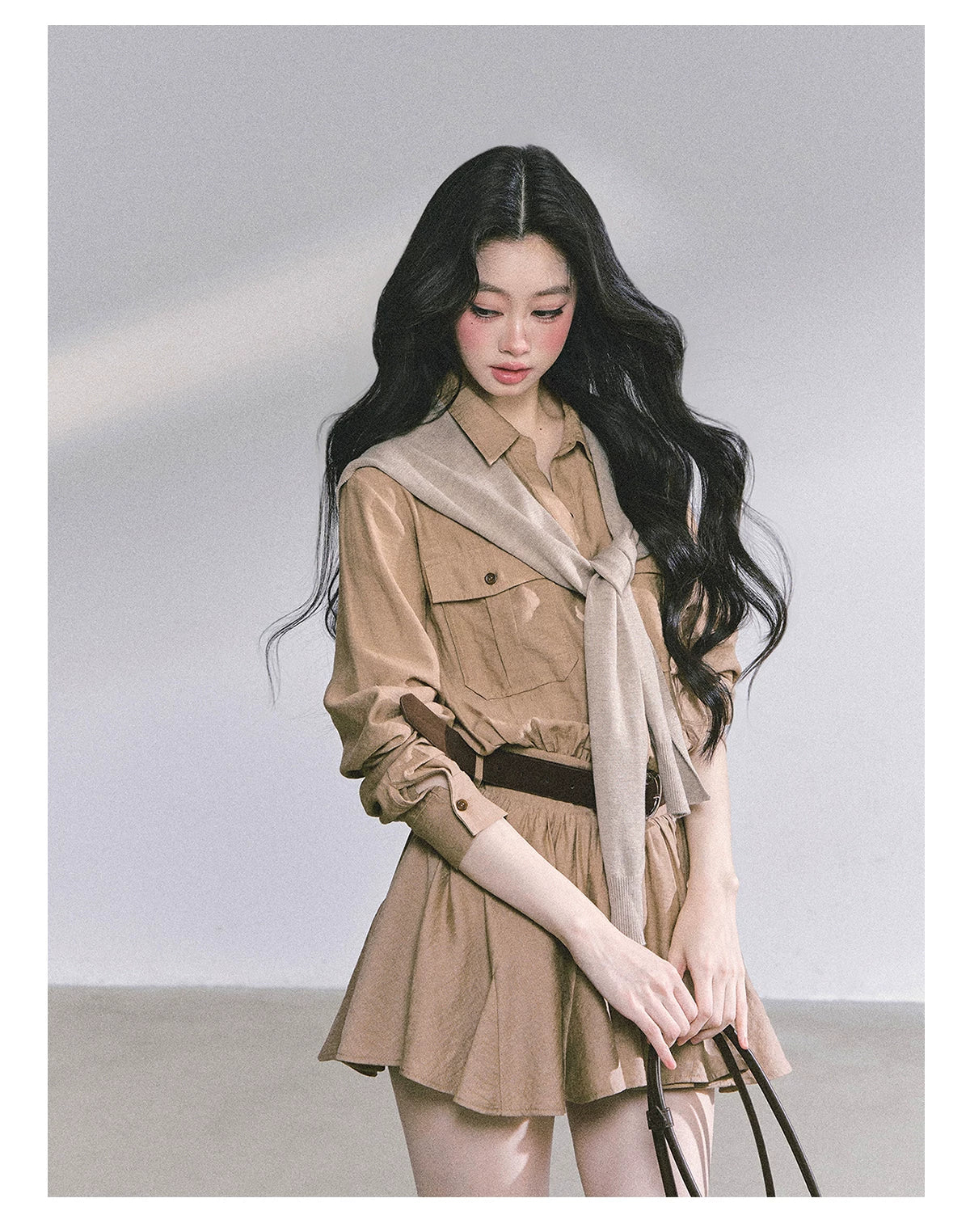 Elevated Hepburn-Style Utility Mini Dress