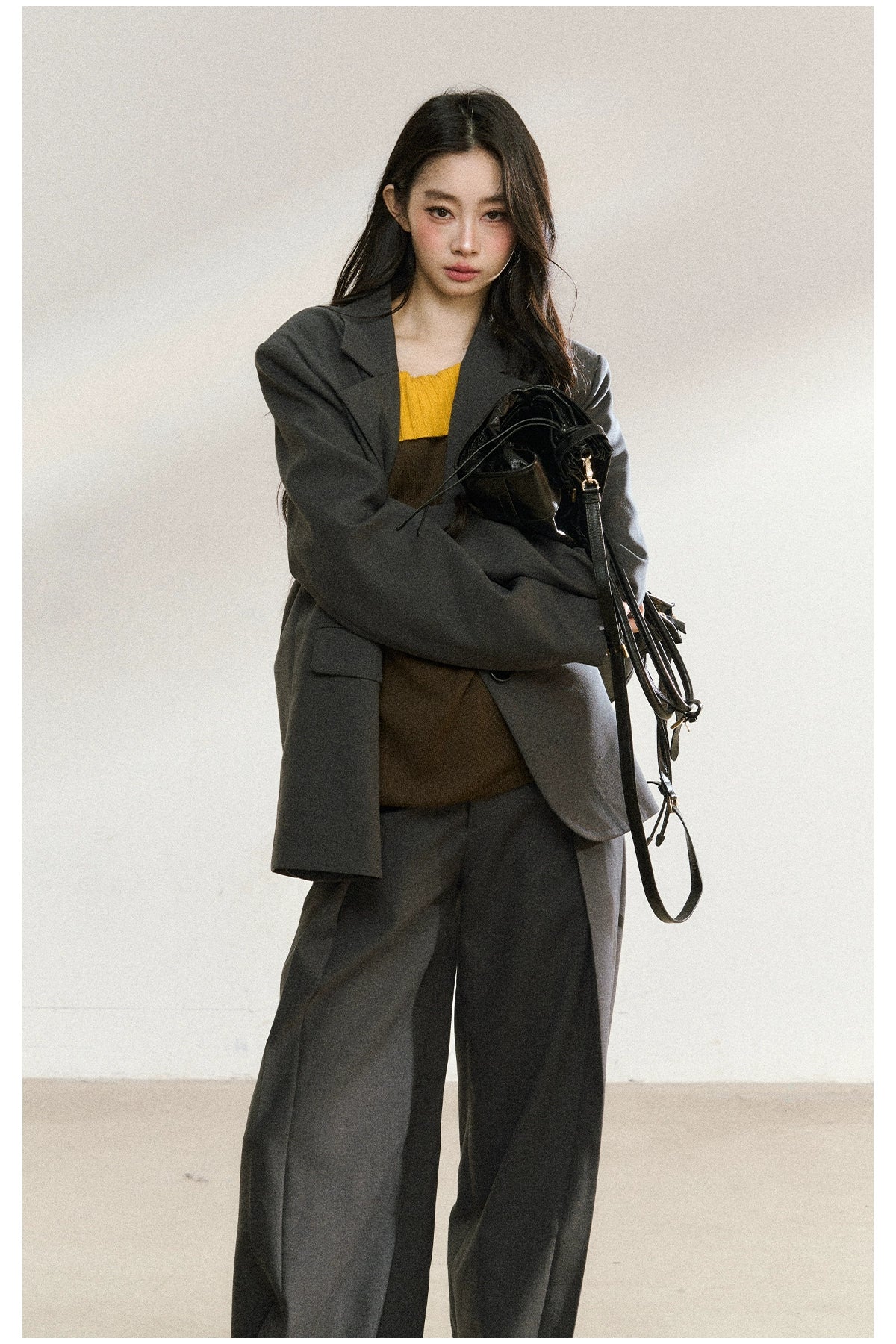 Charcoal Tailored Oversized Blazer - CHINASQUAD