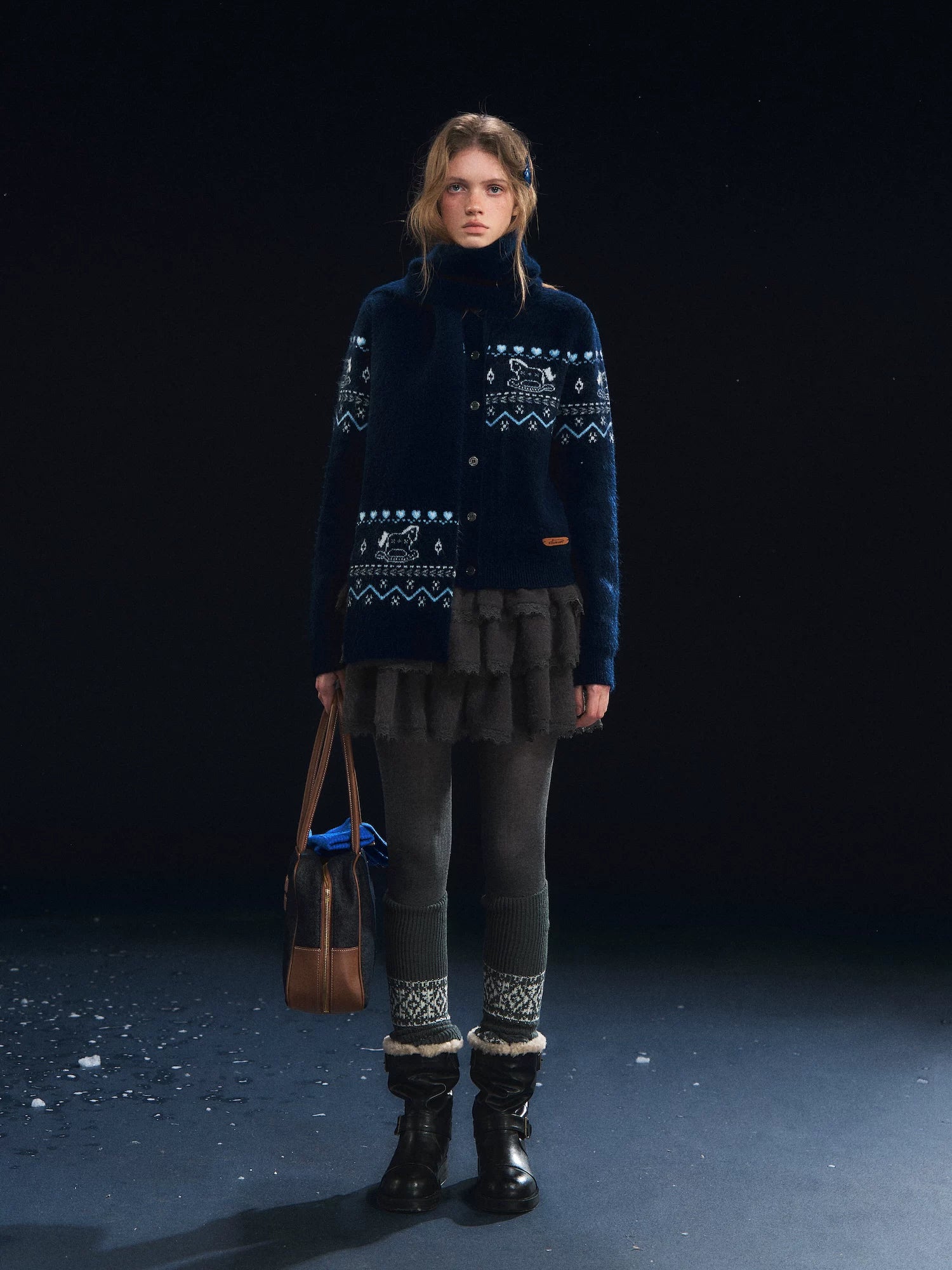 Fair Isle Scarf & Cardigan Two-Piece Set