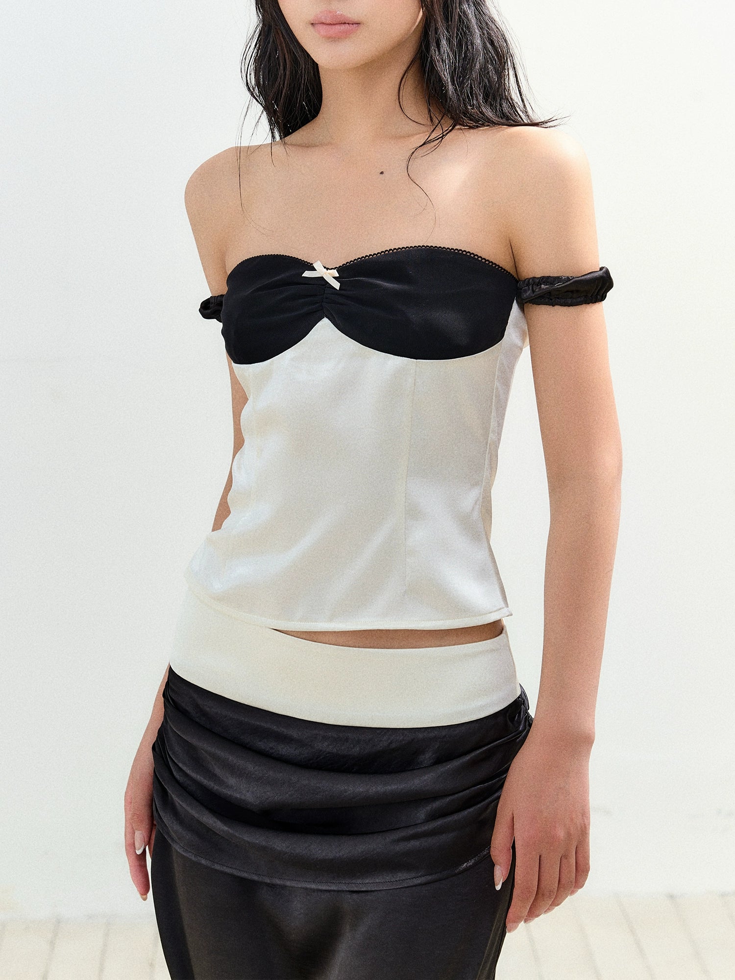 Colorblock Bubble Sleeve Top & Skirt Set