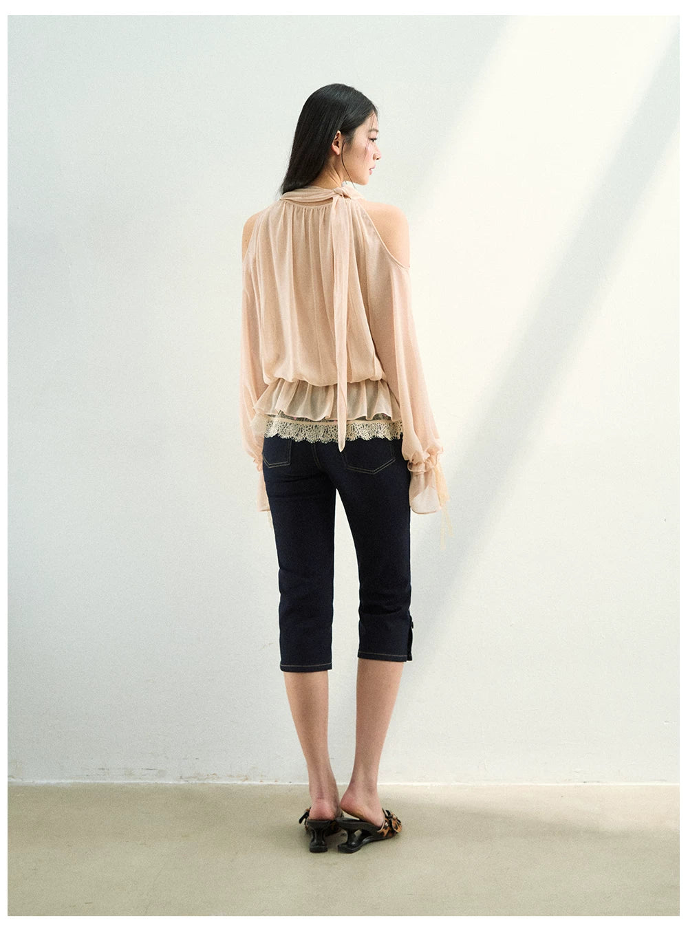 Rhinestone Sheer Chiffon Blouse