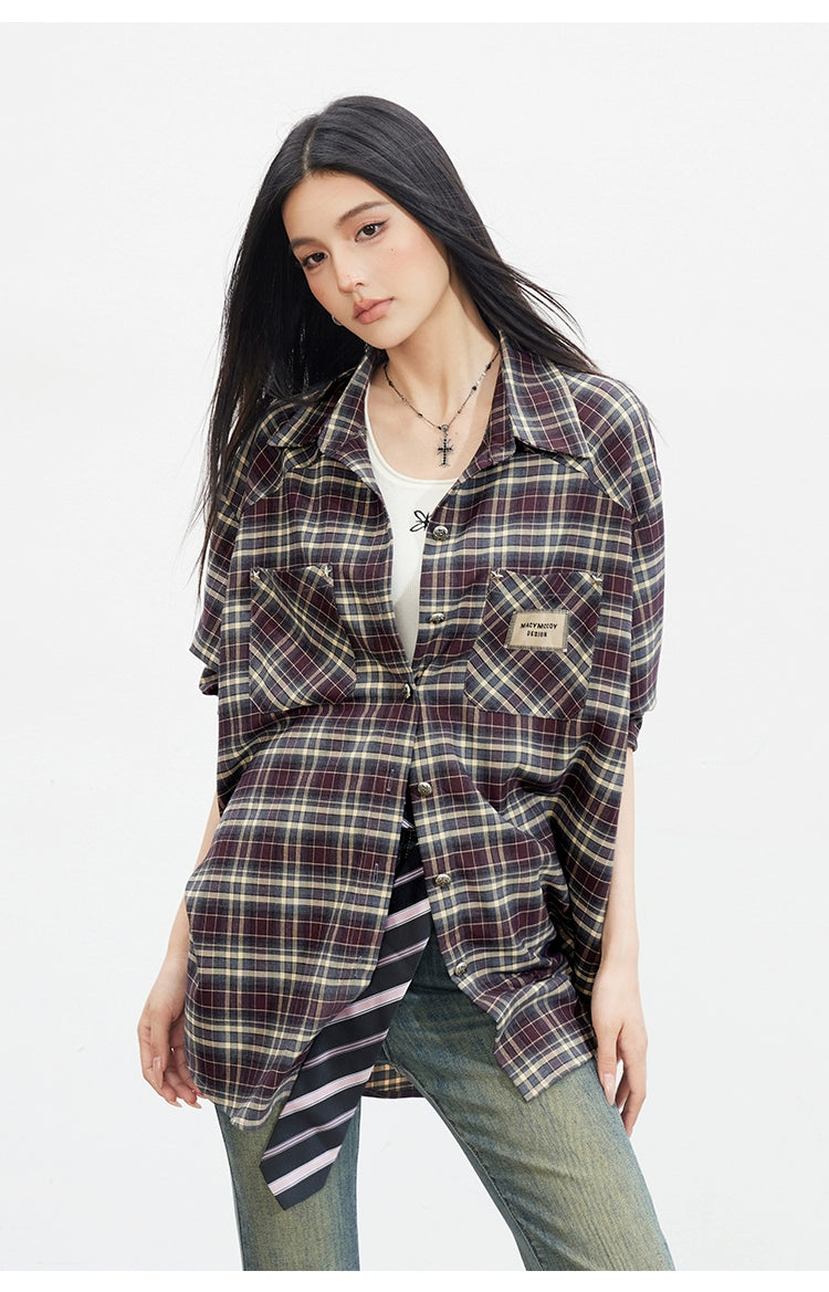 Vintage Plaid Oversized Shirt - CHINASQUAD