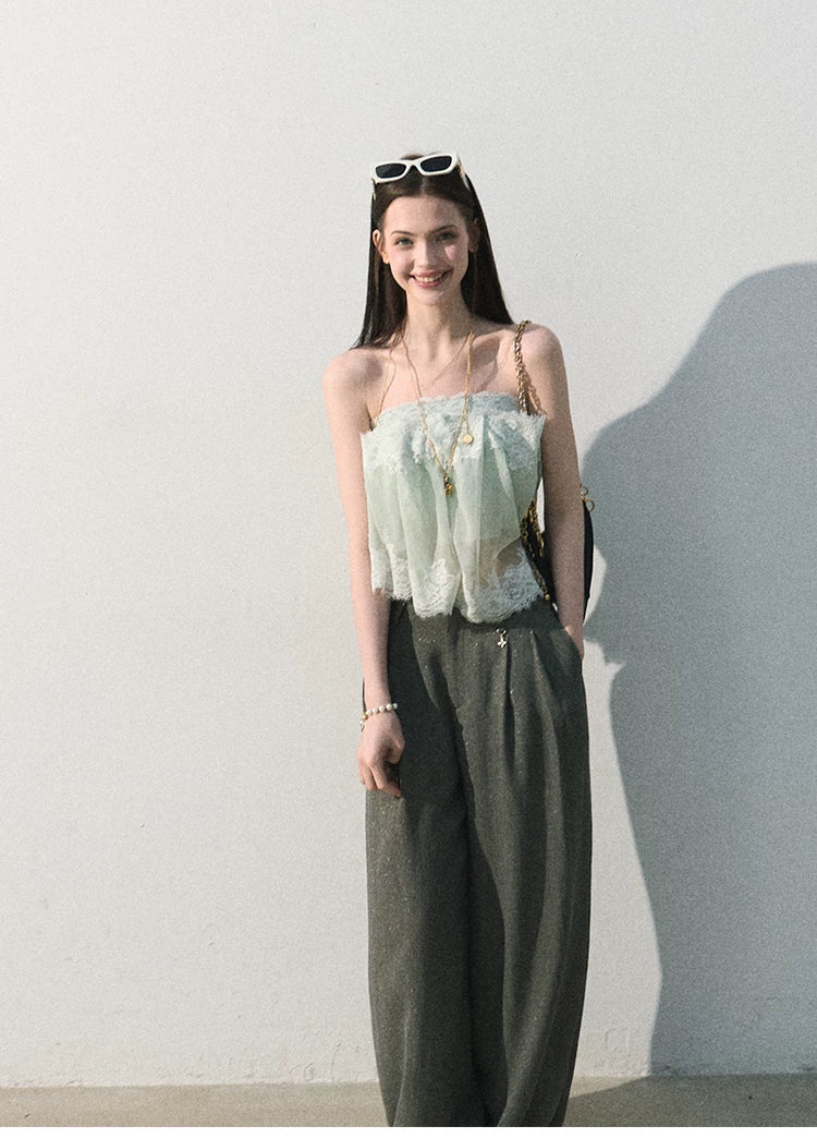 Quiet Fruit Lace Off-Shoulder Bandeau Bustier