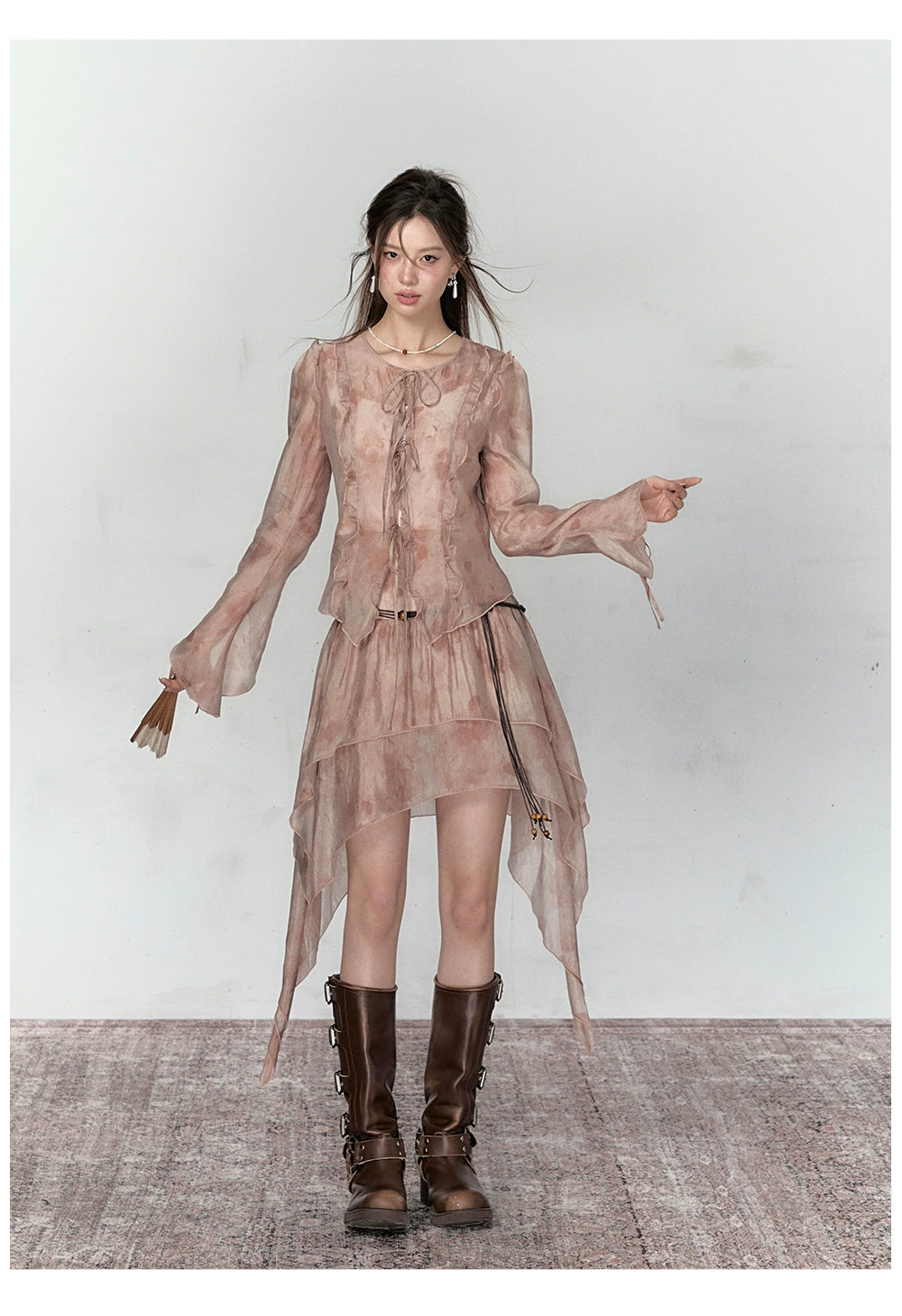 Ruffled Ombre Cardigan & Skirt Set - CHINASQUAD