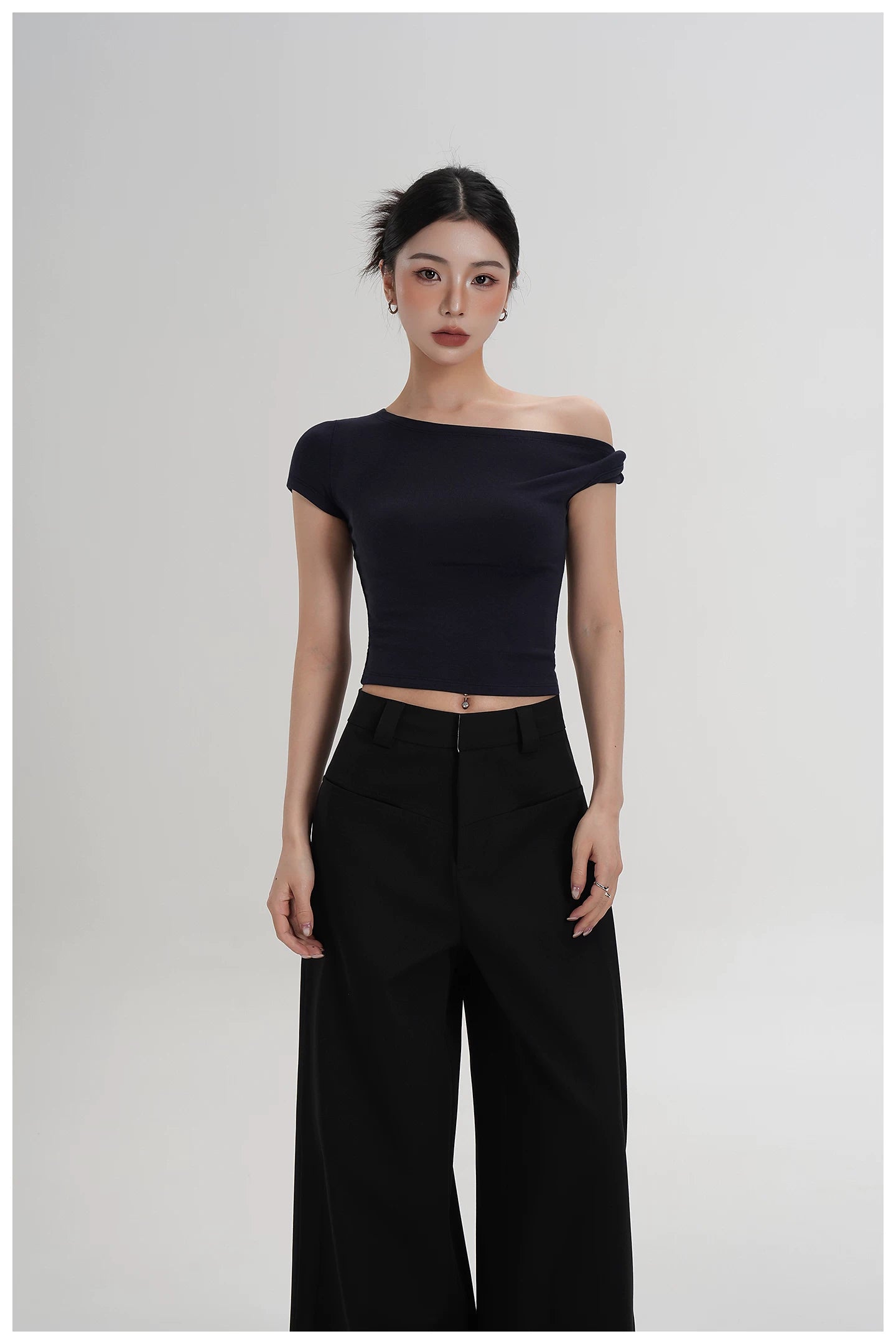 Asymmetric Off-Shoulder Cropped Tee
