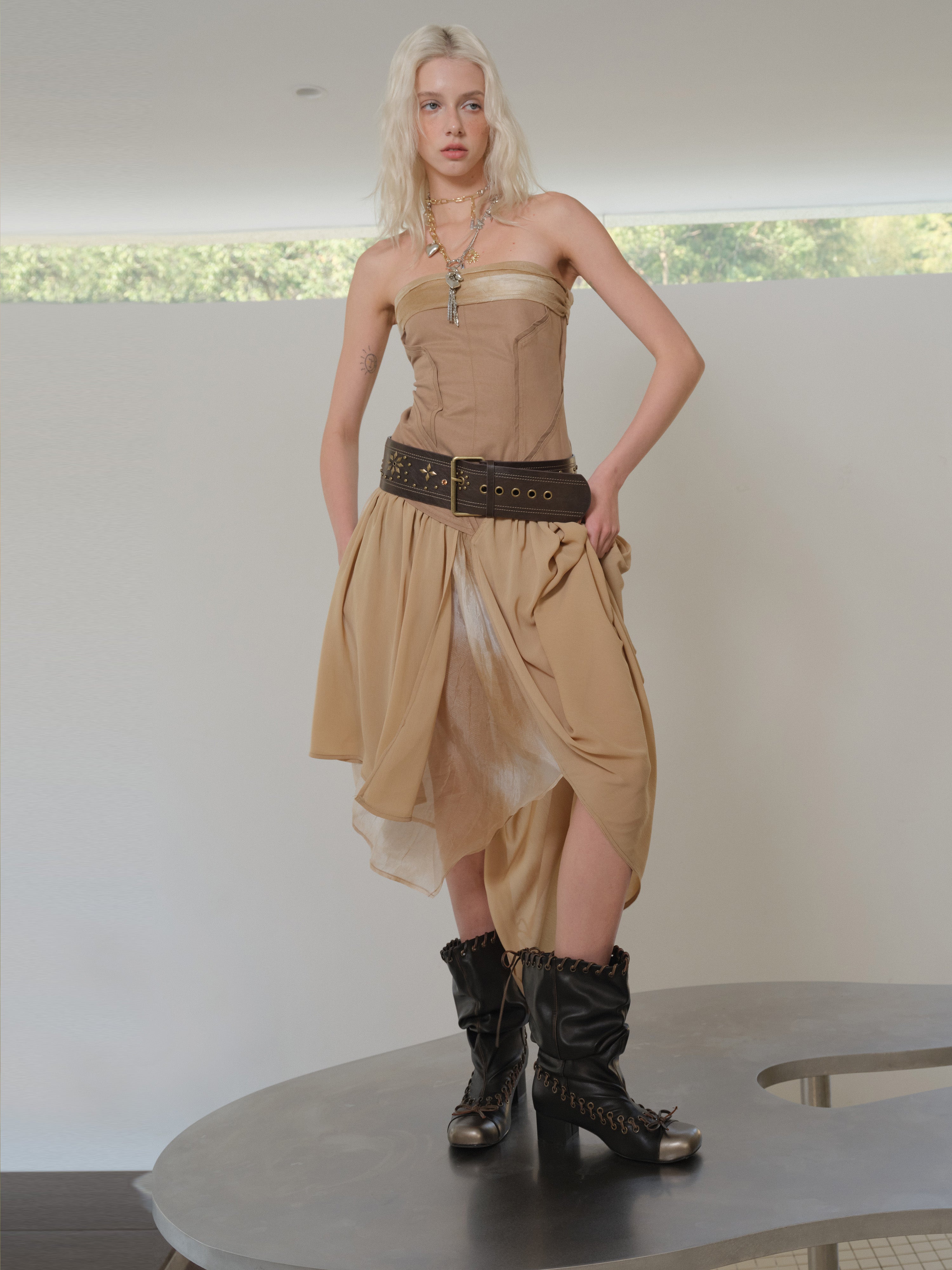 Punk Vintage Contrast Studded Rhinestone Wide Belt - CHINASQUAD