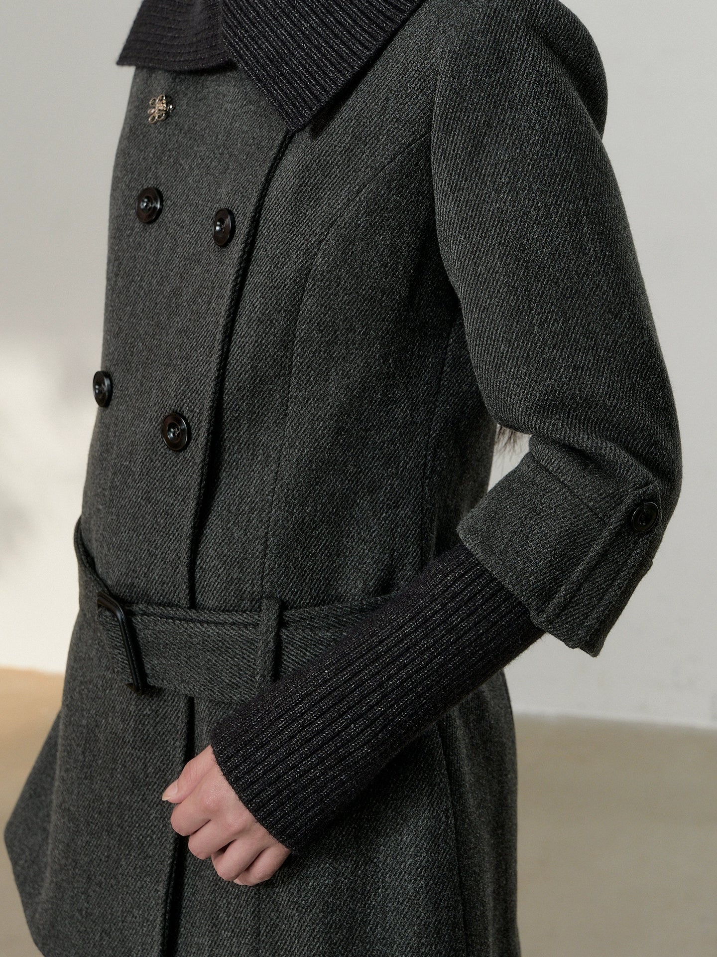 Grey Tailored Wool-Blend Long Dress