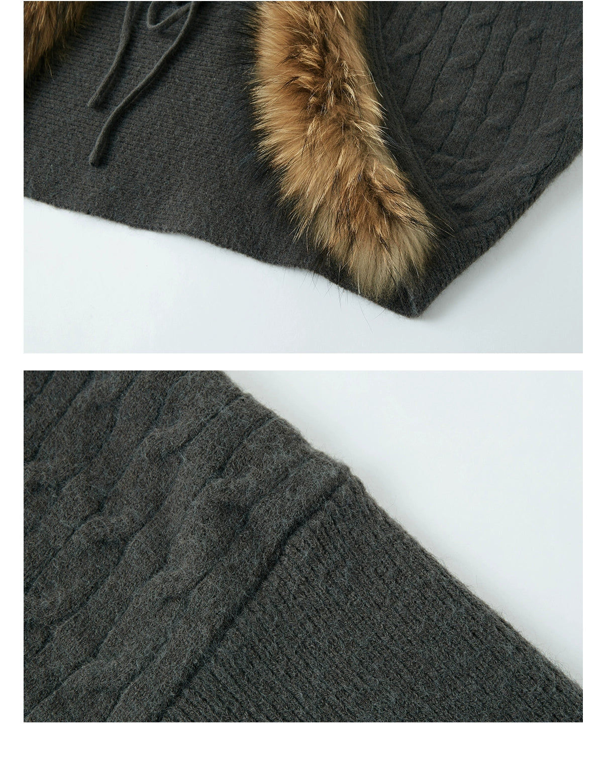 Tie-Detail Batwing Faux Fur Collar Sweater