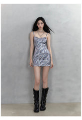 Purple Gray Blue Plaid Camisole Dress - CHINASQUAD