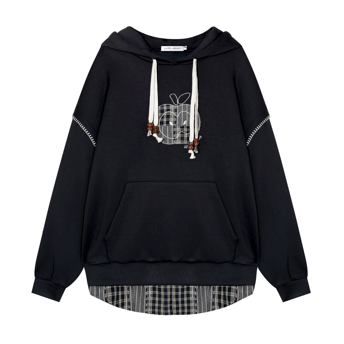 Fake Two-piece Apple Appliqué Layered Hoodie - CHINASQUAD