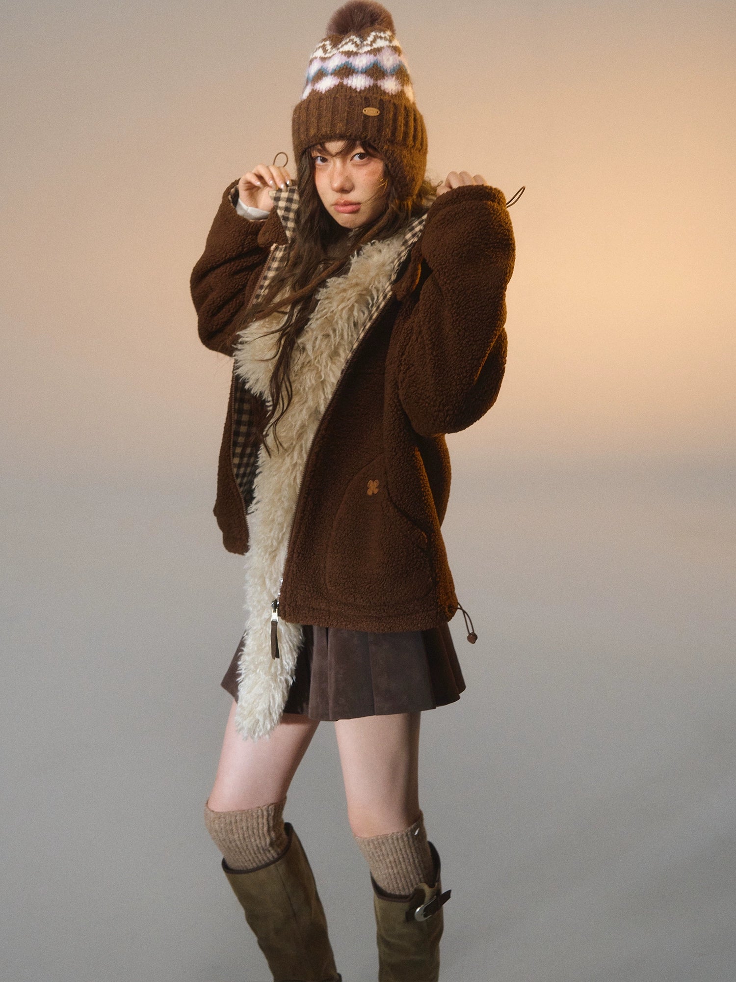 Reversible Plaid Fleece Patchwork Jacket