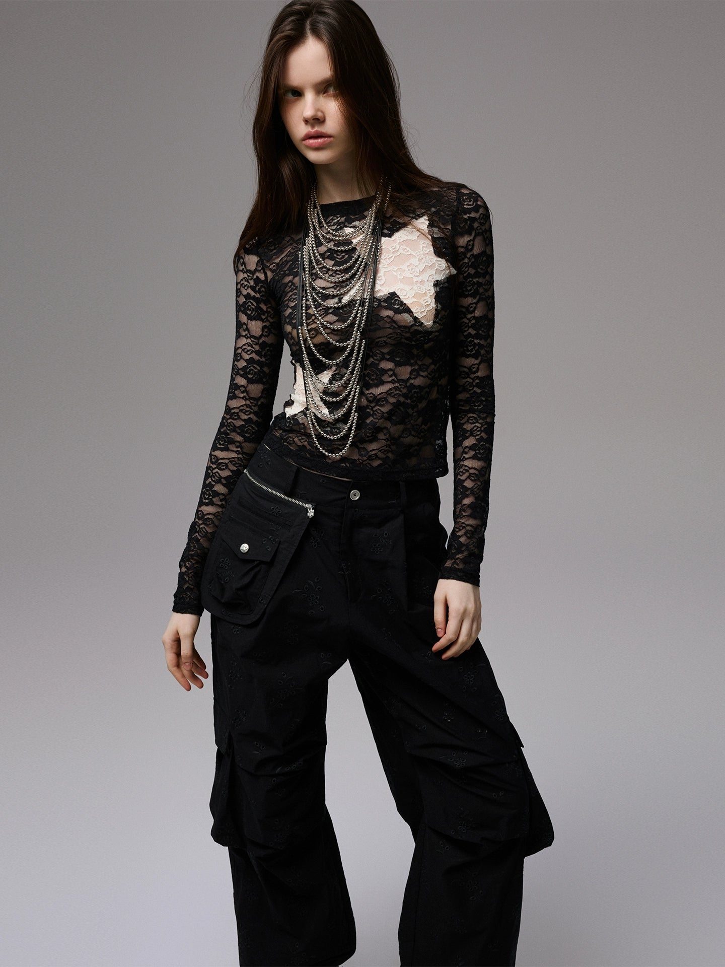 Color-Block Patch Lace Bottoming Top