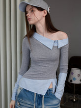 Asymmetric Collar Fake Two-Piece Fitted Blouse - CHINASQUAD