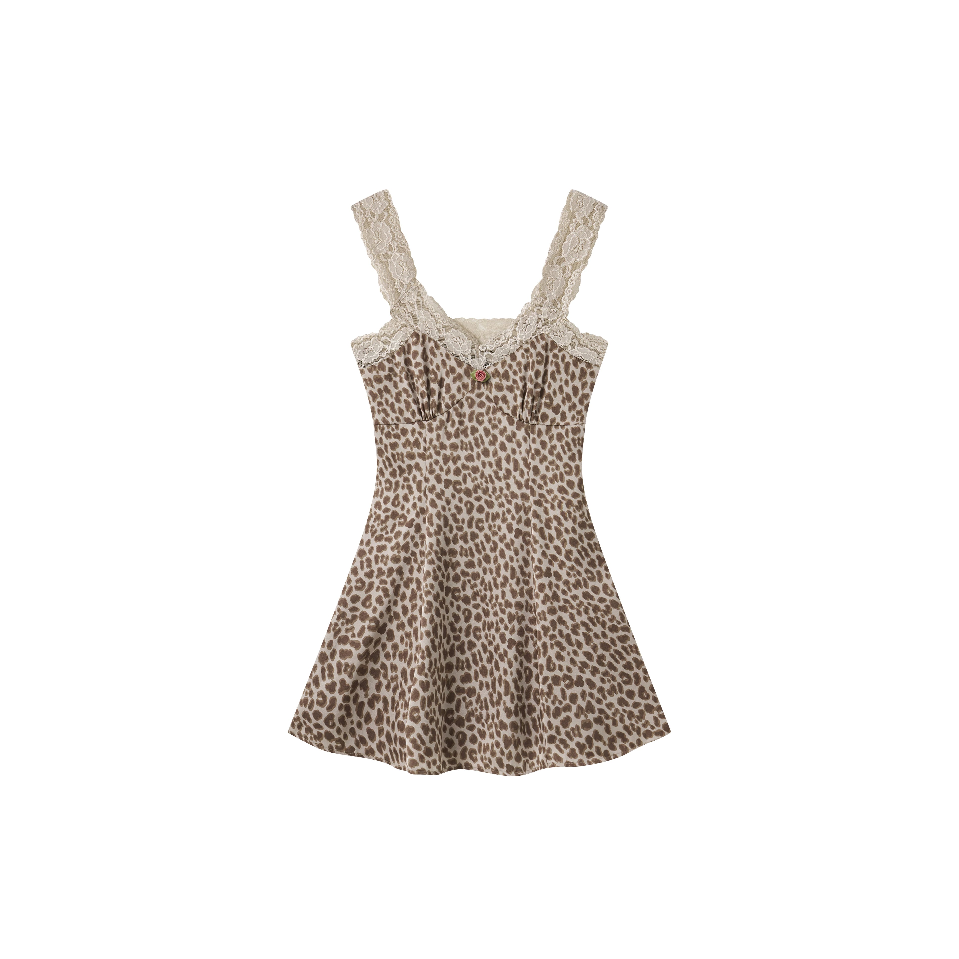 Vintage Leopard Lace Slip A-Line Mini Dress