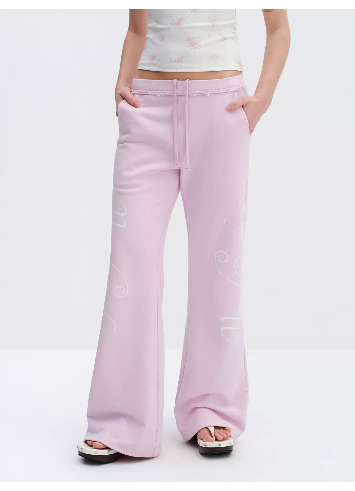 Rebel Script Print Relaxed Flared Sweatpants