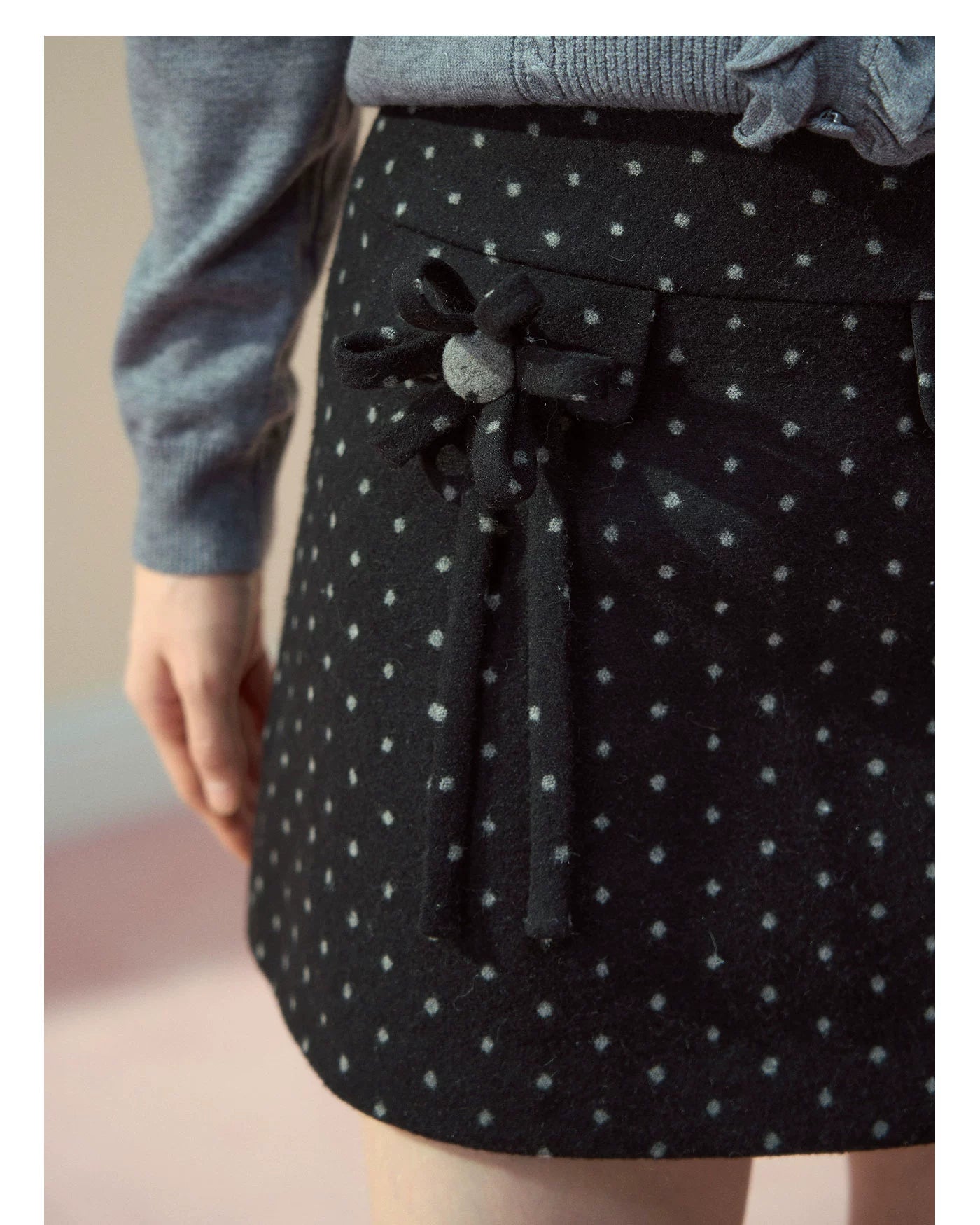Wool Polka Dot A-line Mini Skirt - CHINASQUAD