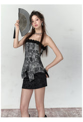 Black Petal Off-Shoulder Patchwork Top - CHINASQUAD