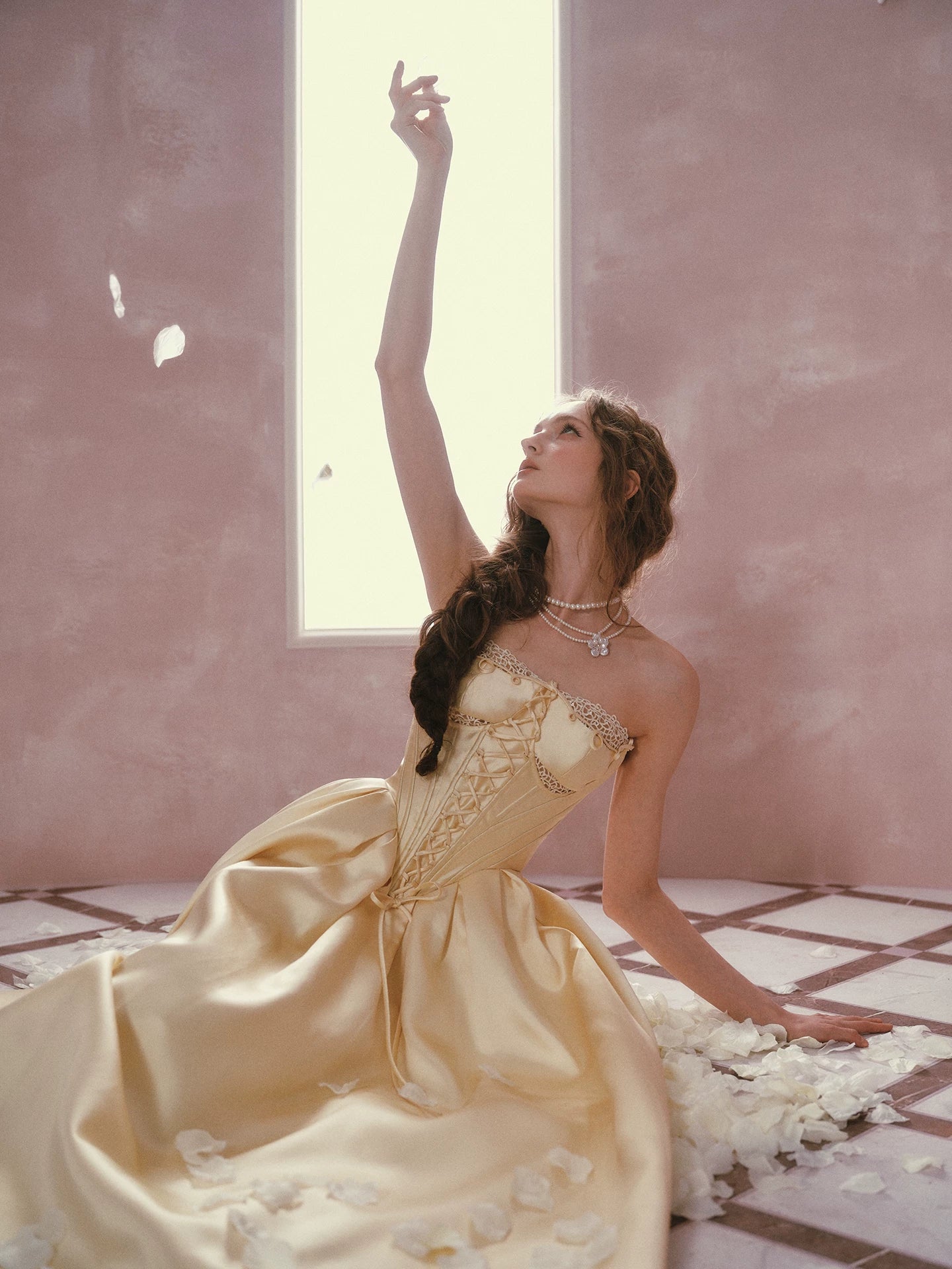 French Satin Lace Corset Princess Dress