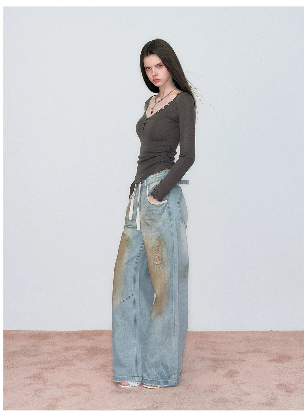 Waist-Cinched Slim-Fit Wool Knit T-Shirt