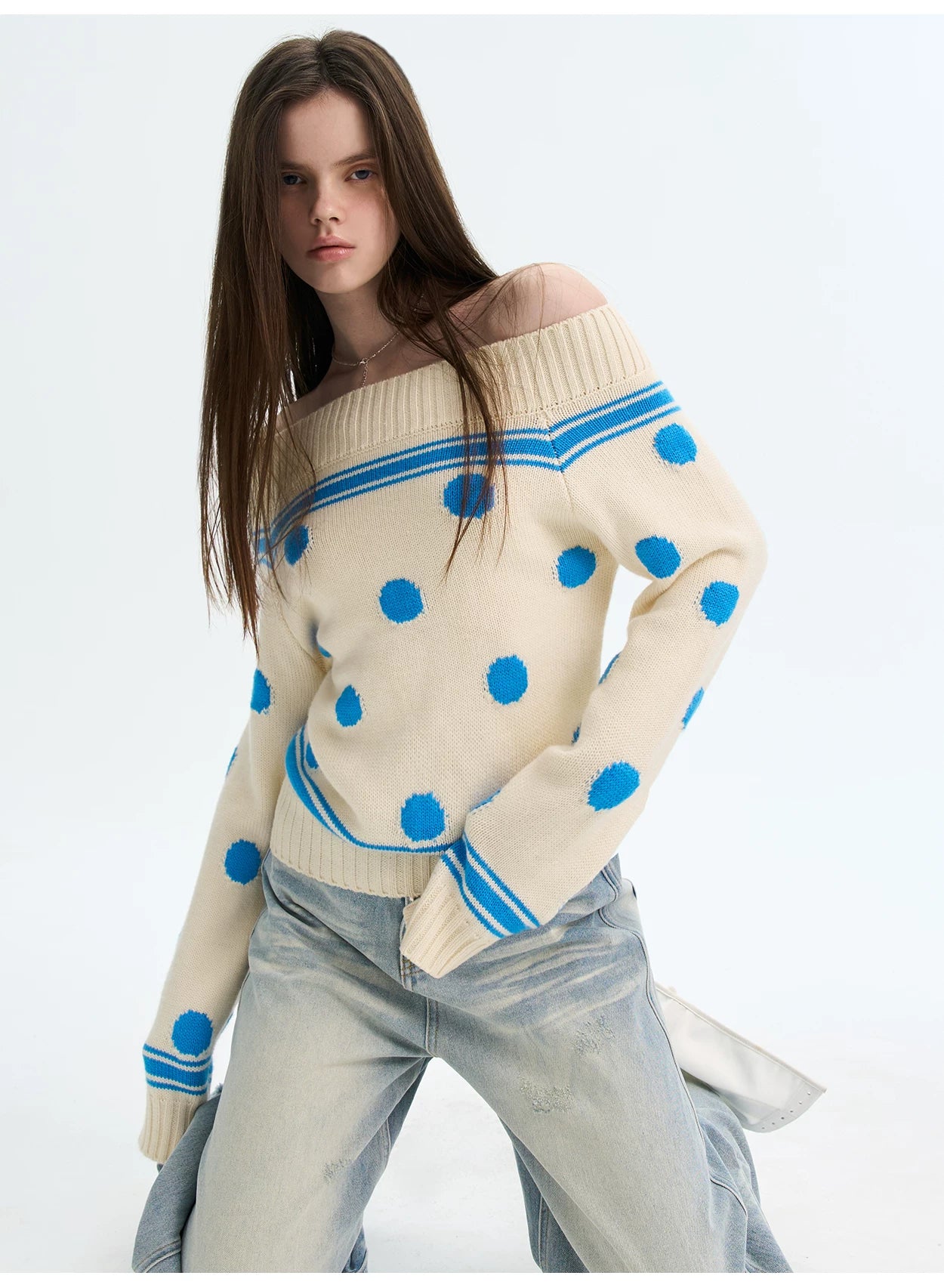 Contrast Polka-Dot Knit Sweater