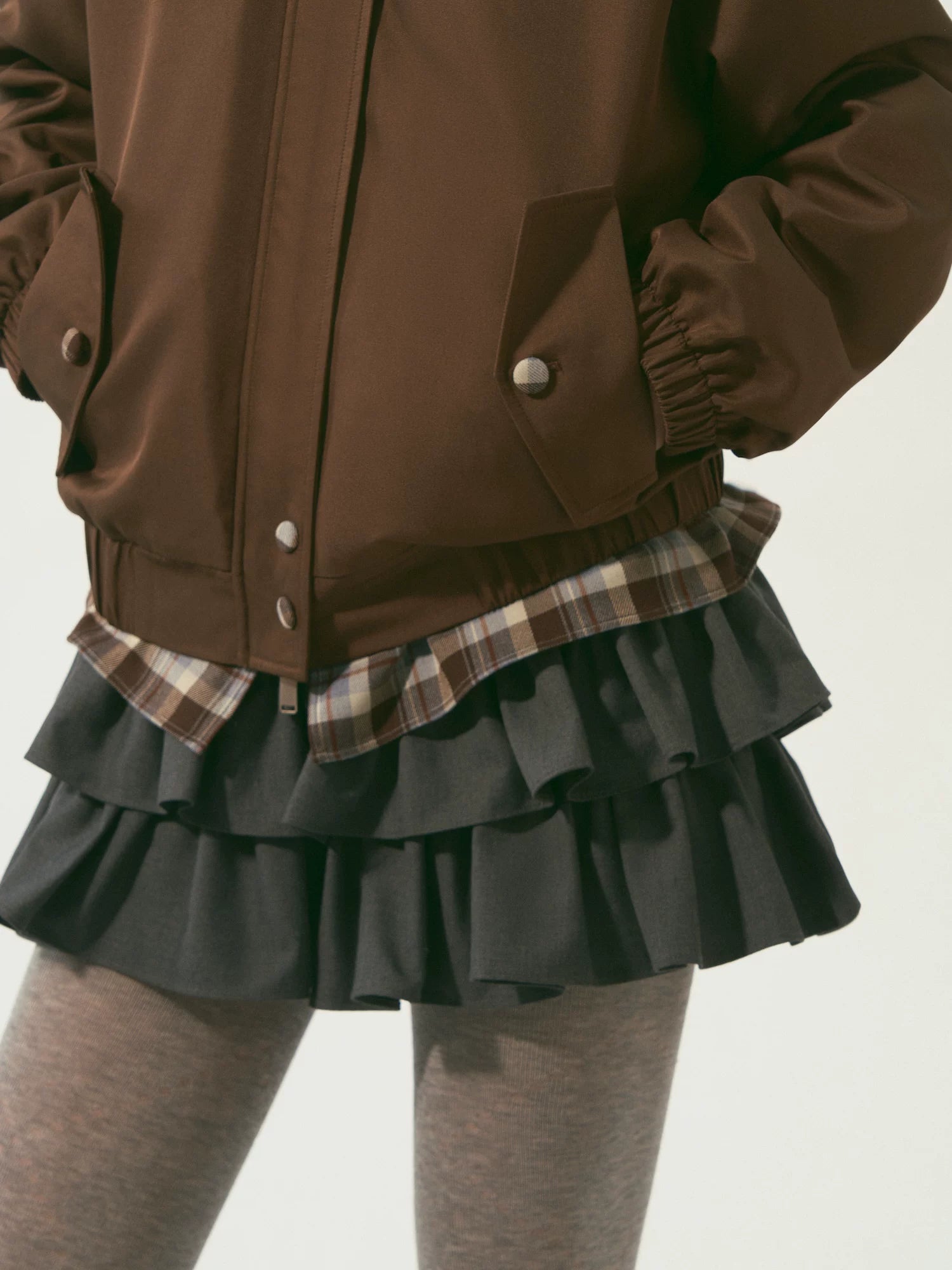 Double-Collar Plaid Patchwork Padded Jacket