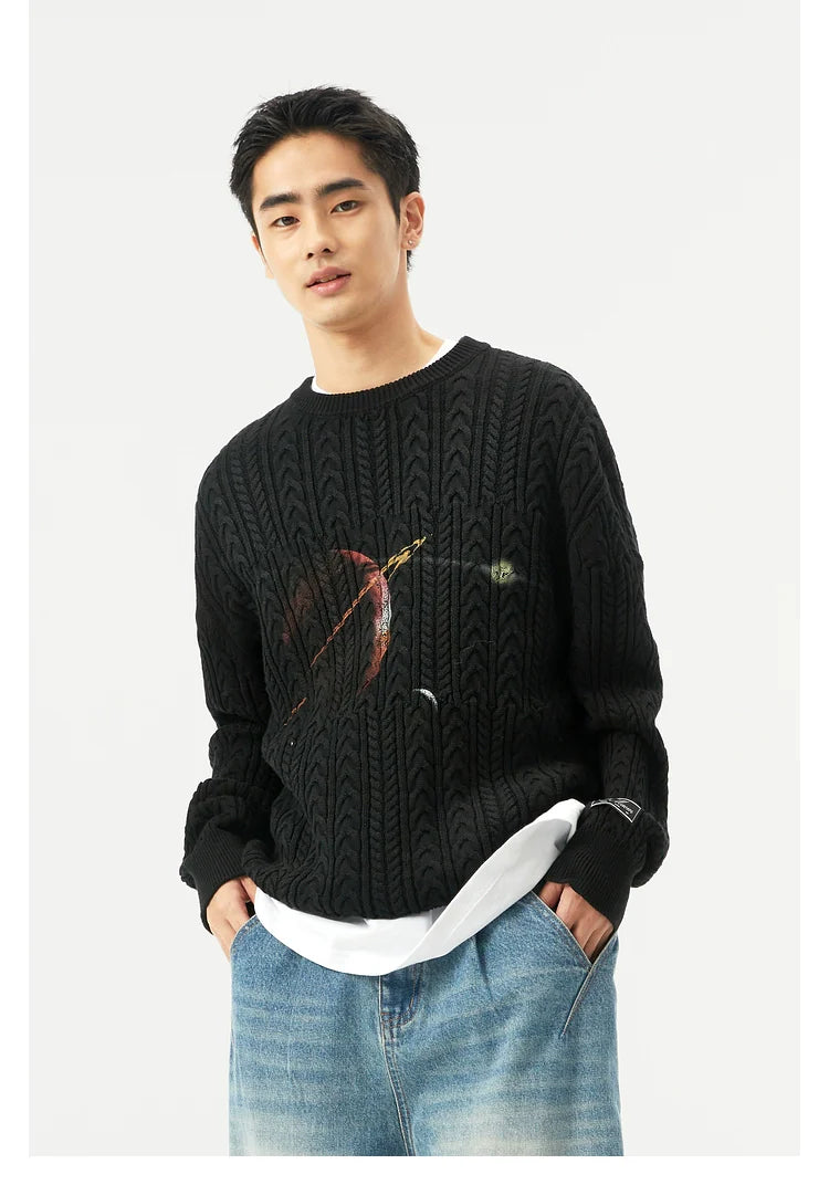 Black Misaligned Crew Neck Sweater - CHINASQUAD