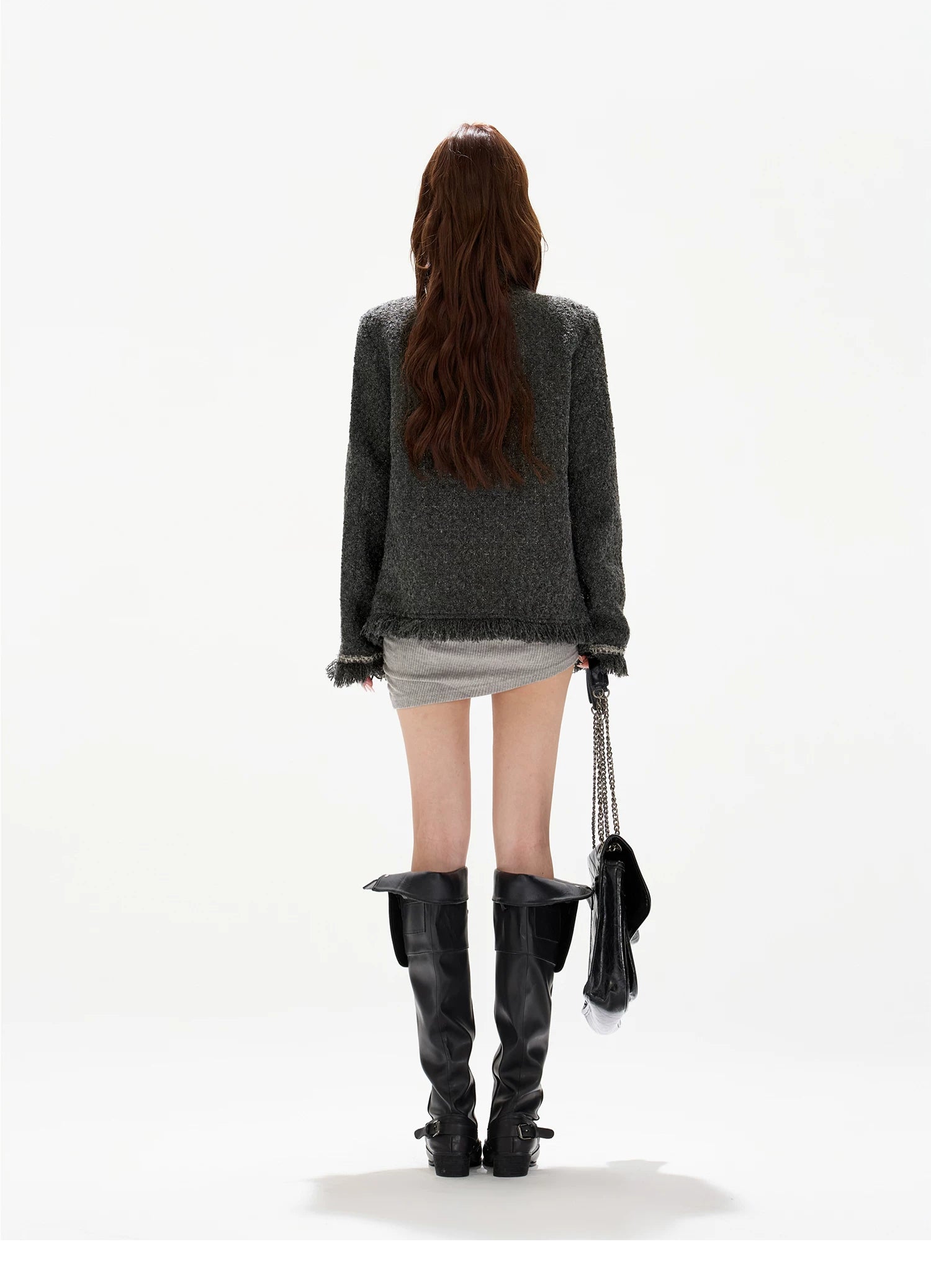 Luxury Grey Tweed Wool Jacket