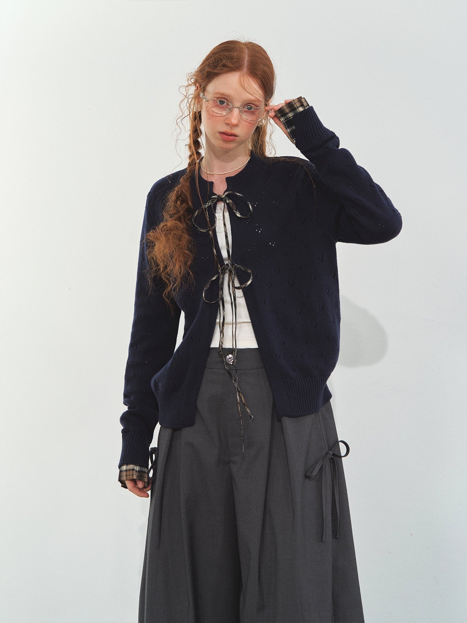 Vintage Plaid Tie-Front Cardigan - CHINASQUAD