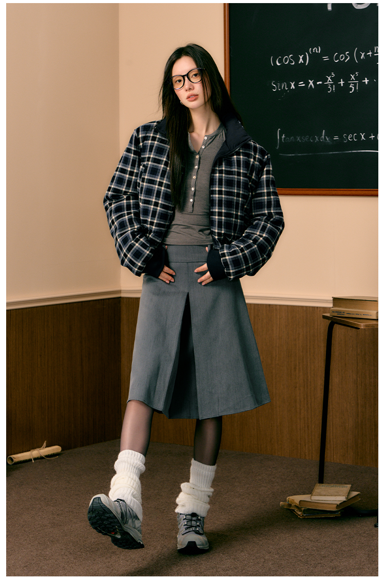 Blue Plaid Reversible Coat - CHINASQUAD