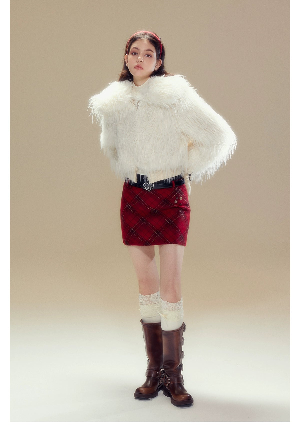 Red Vintage Plaid Woolen Skirt