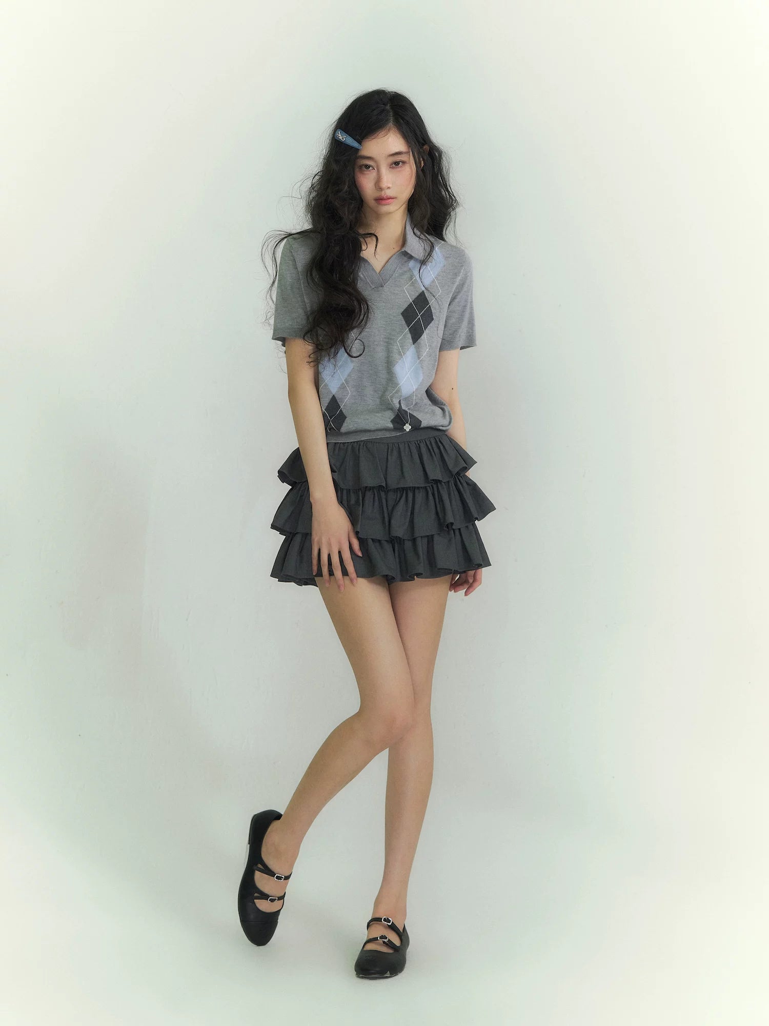 Diamond Panel Colorblock Polo Knit Top