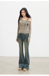 Butterfly Cold-Shoulder Long-Sleeve T-shirt - CHINASQUAD