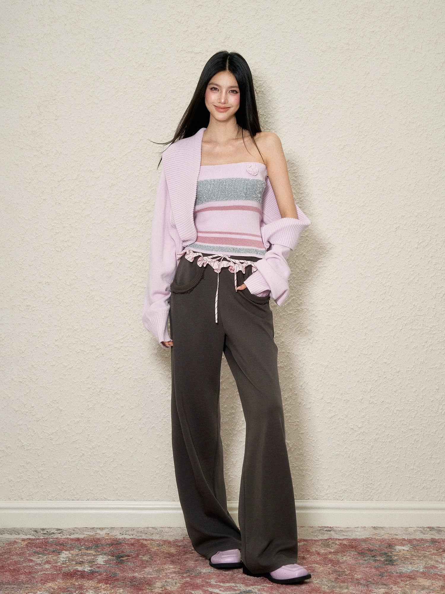 Color-Block Wool Loose Cardigan - CHINASQUAD