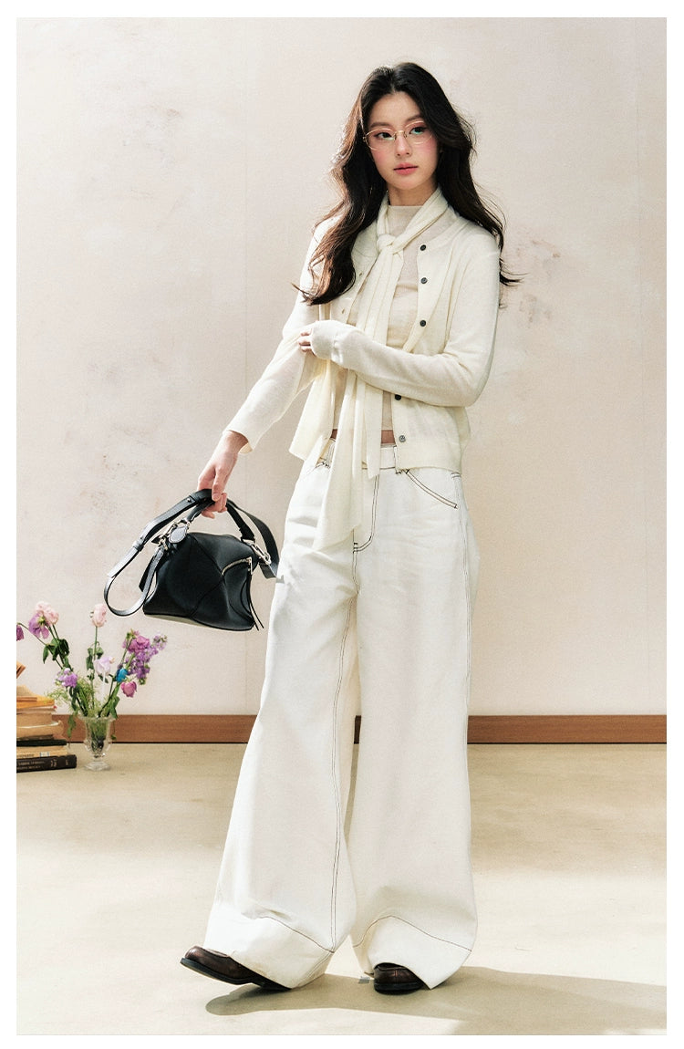 Gray-White Two-Tone Vintage Knitted Sweater - CHINASQUAD