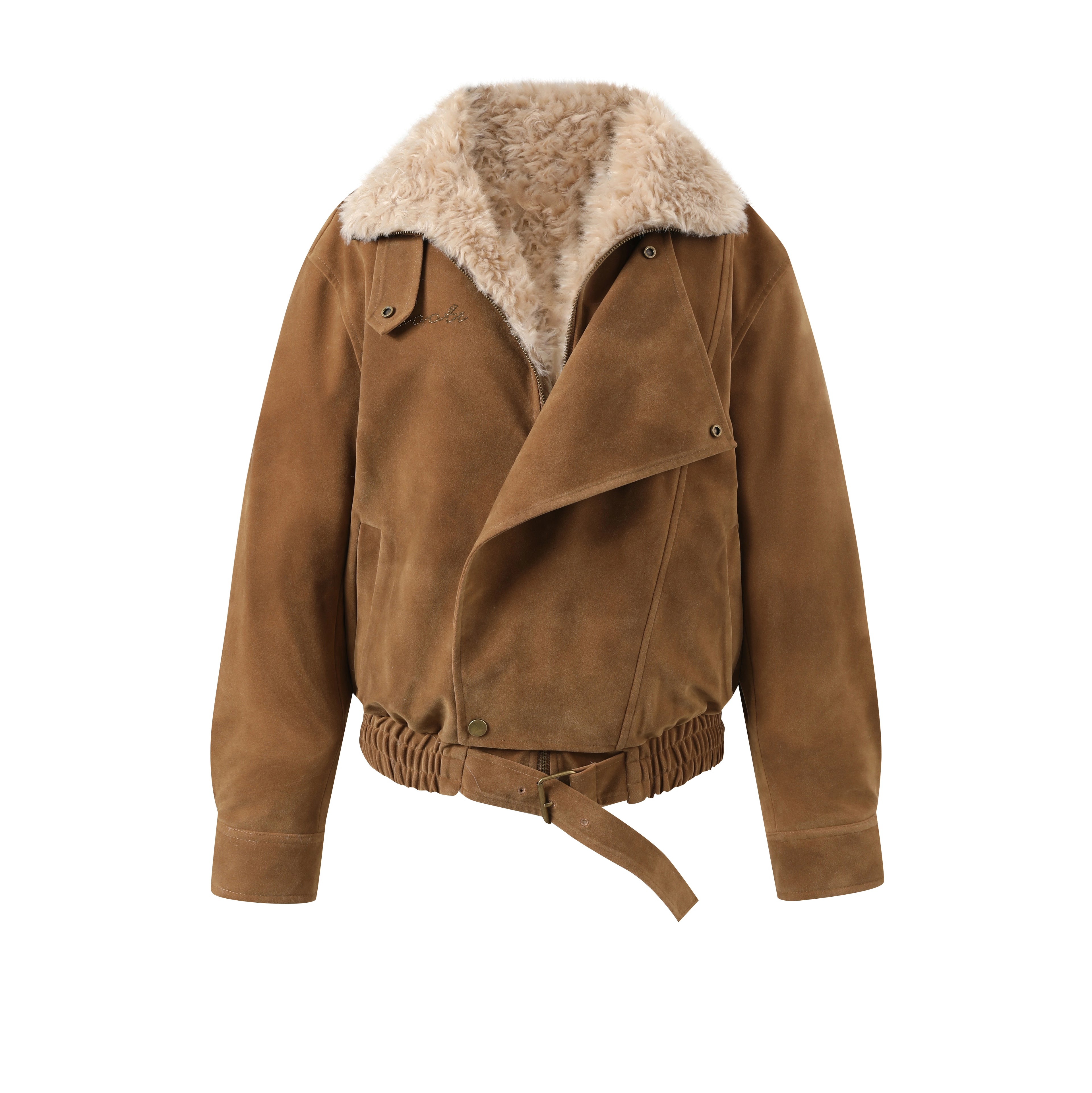 Original Suede Shearling Moto Oversized Lapel Jacket - CHINASQUAD